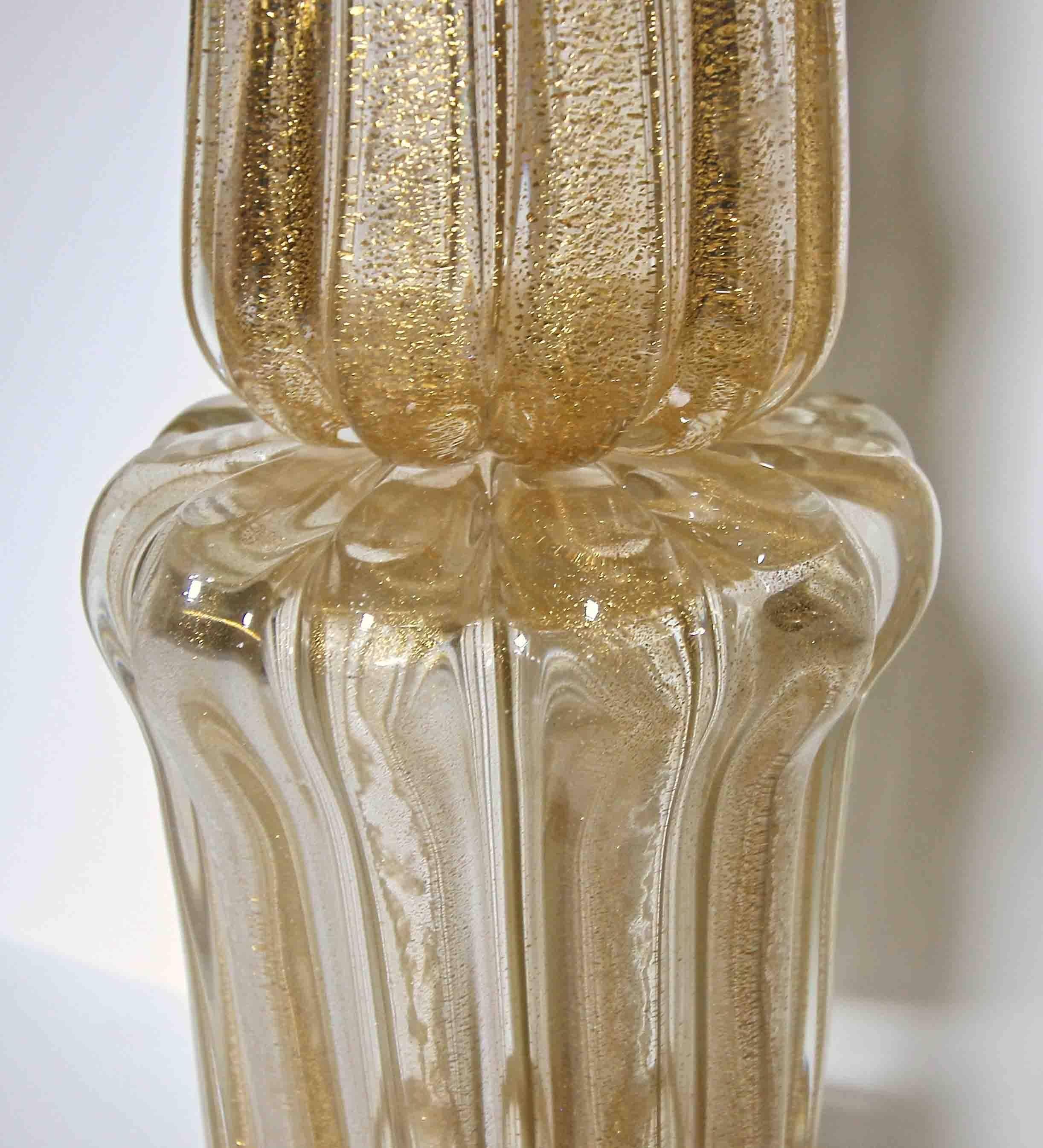 Large Barovier Murano Gold Tall Lamp In Excellent Condition In Palm Springs, CA