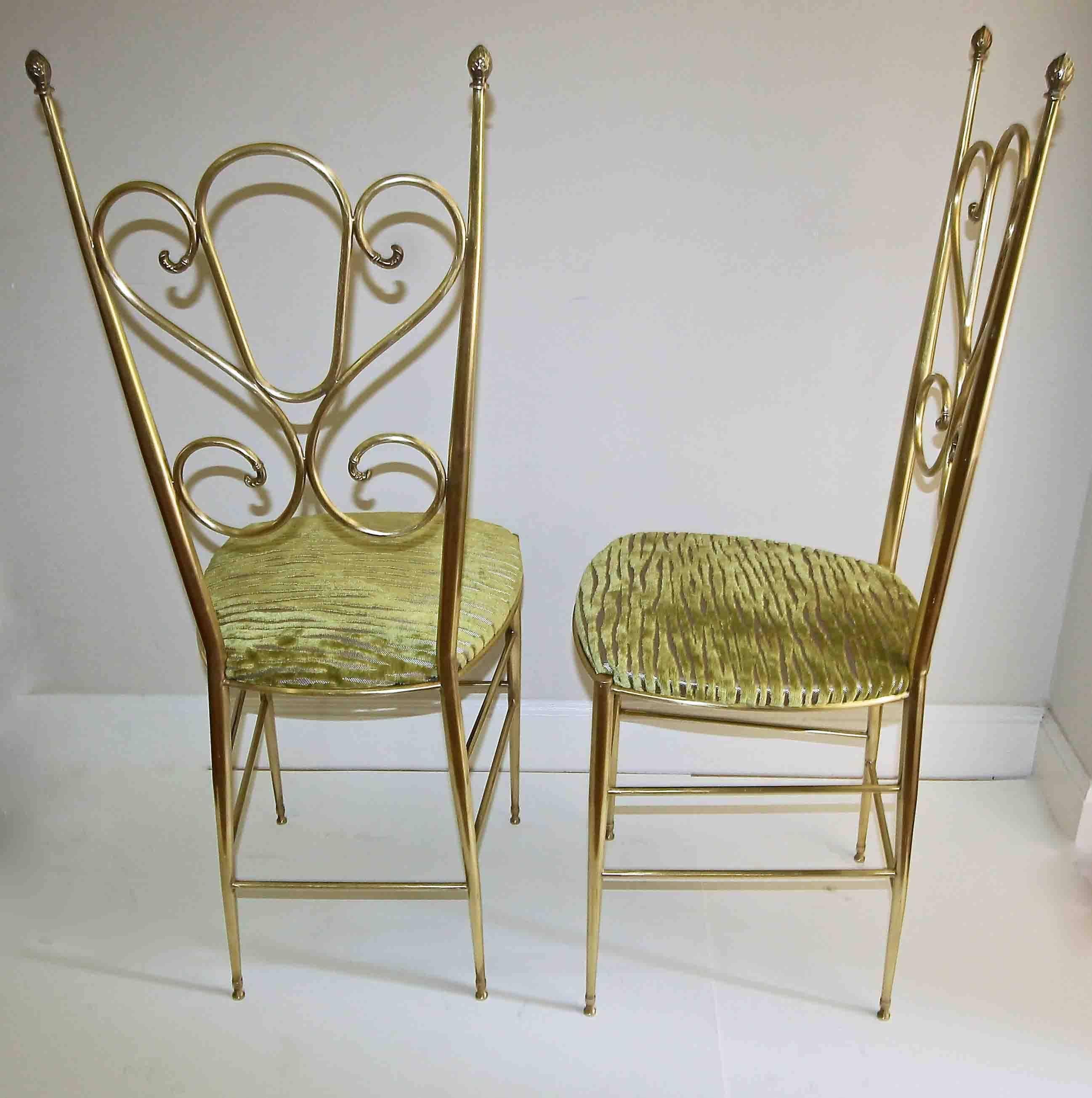 Pair of Tall Back Brass Italian Chiavari Side Chairs 1