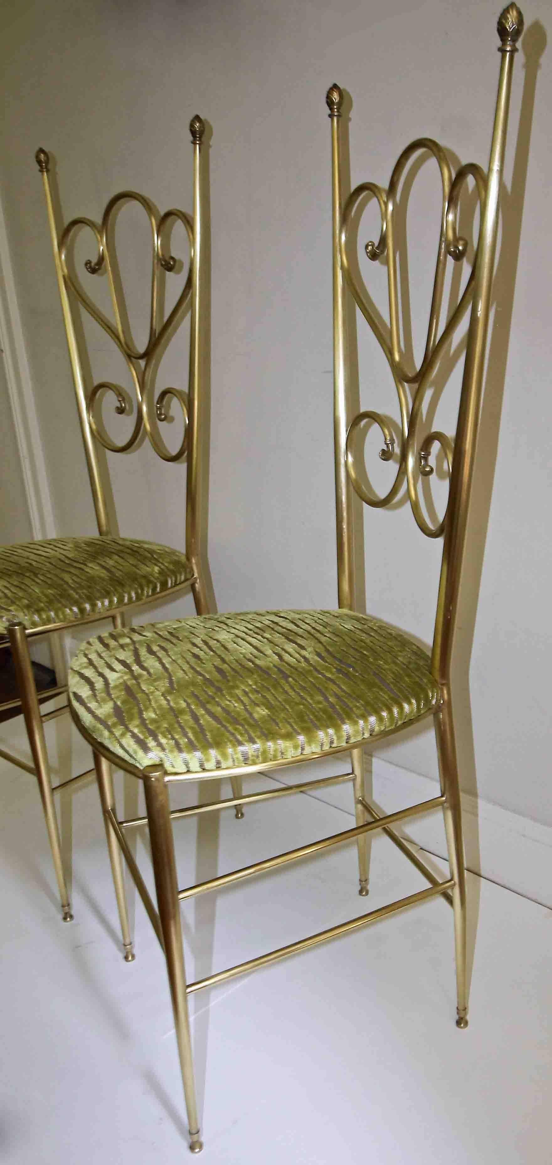 Mid-20th Century Pair of Tall Back Brass Italian Chiavari Side Chairs