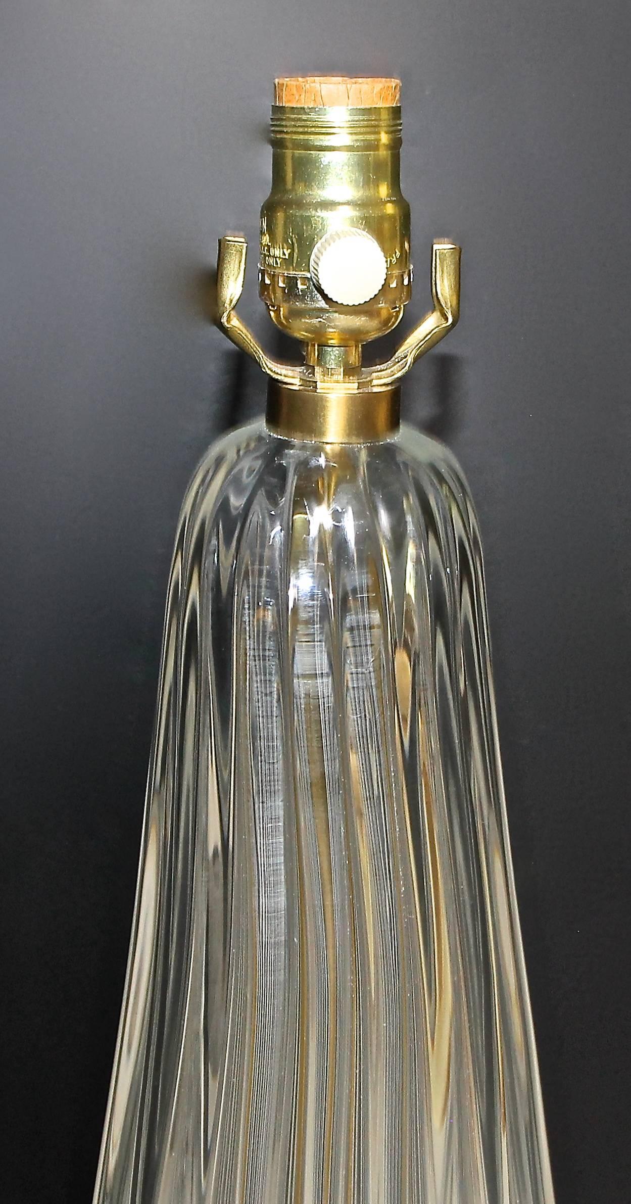 Murano Italian Clear Ribbed Glass Table Lamp In Excellent Condition In Palm Springs, CA