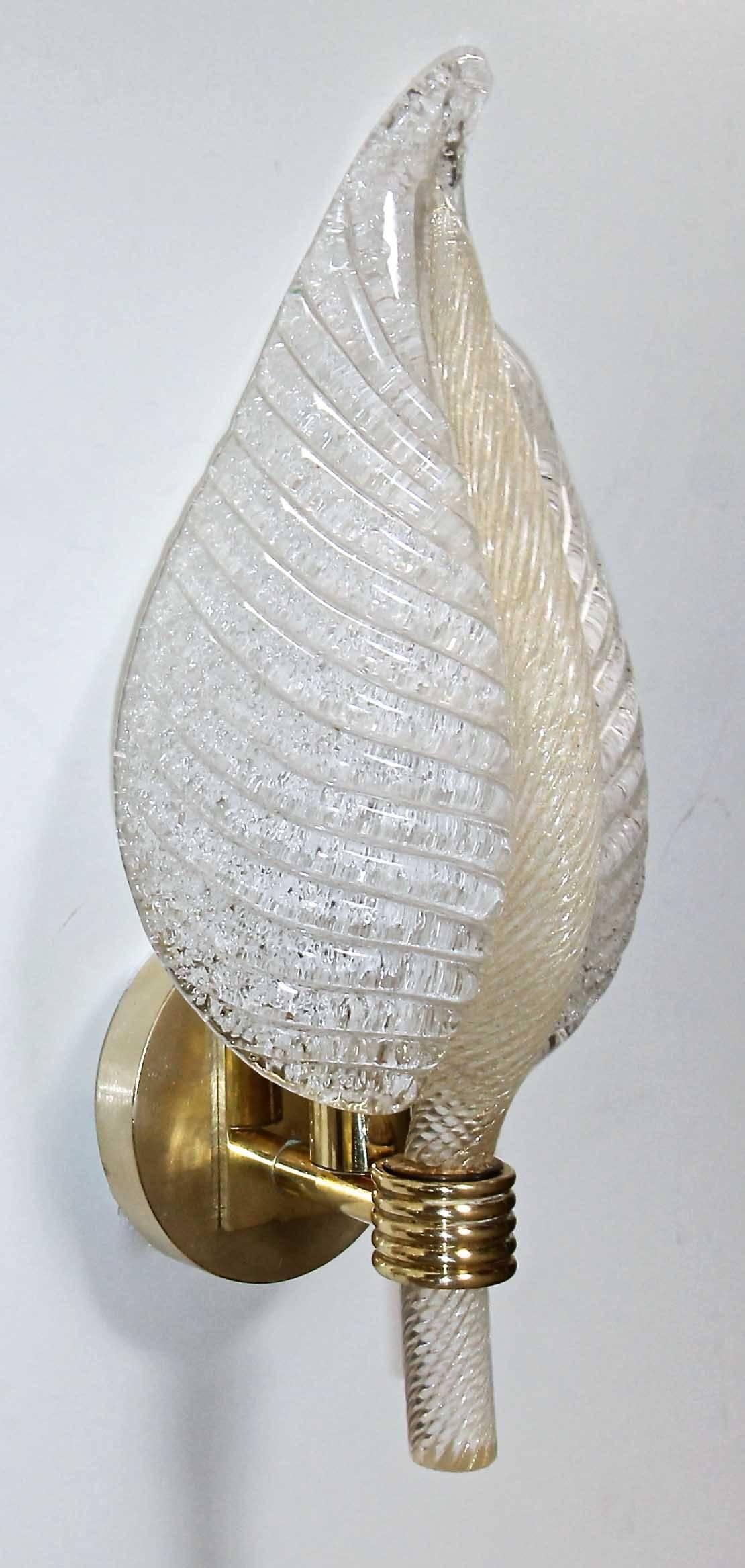 Pair of Barovier Murano Rugiadoso Leaf Wall Sconces For Sale 1