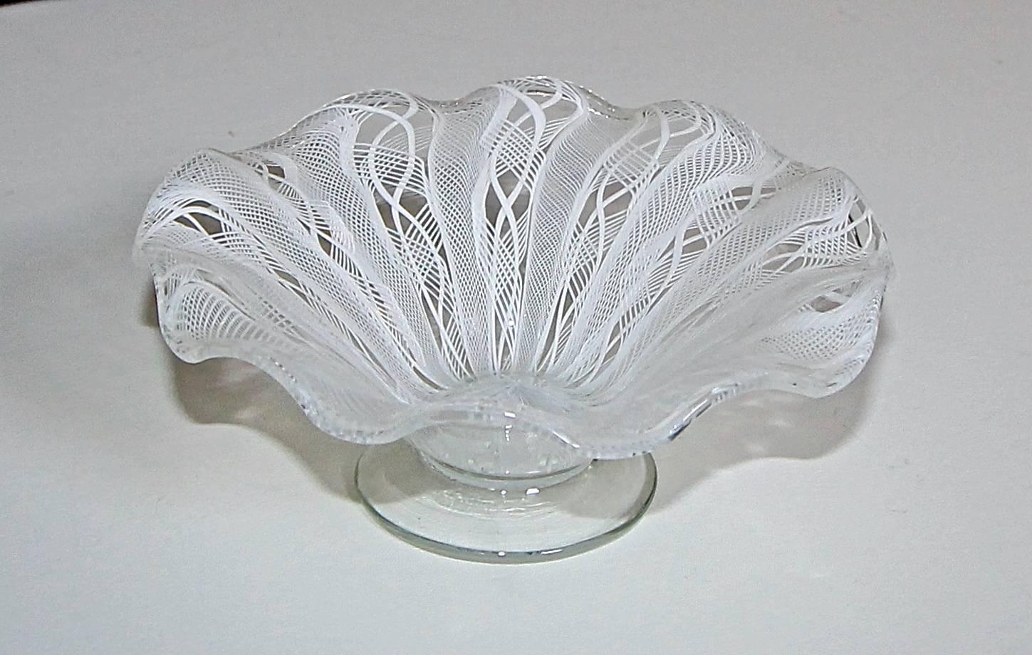 Set of Six Murano Venetian Latticino Glass Dessert Bowl or Dish 1