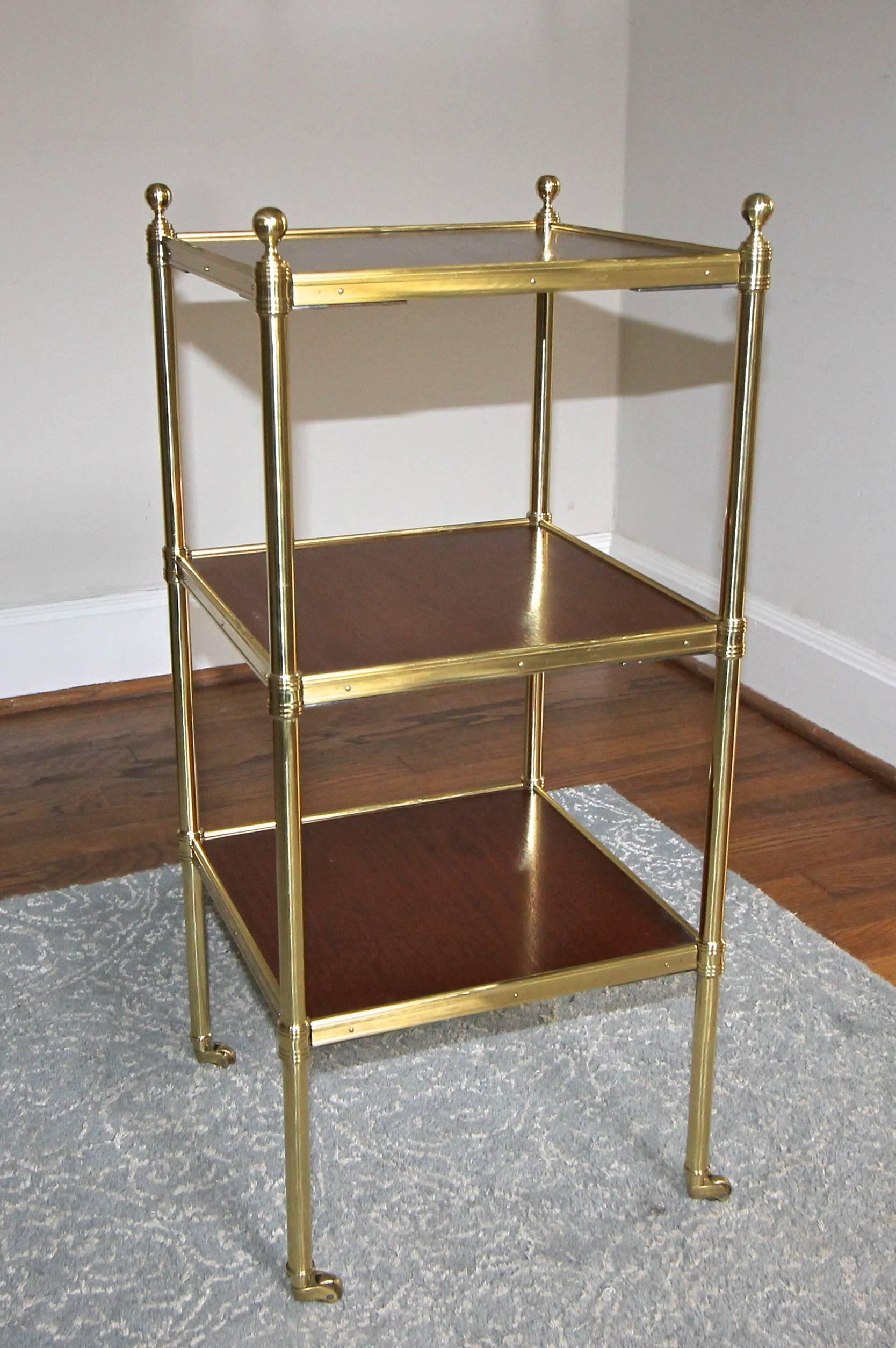 English Regency Style Brass and Mahogany Three-Tier End Side Table