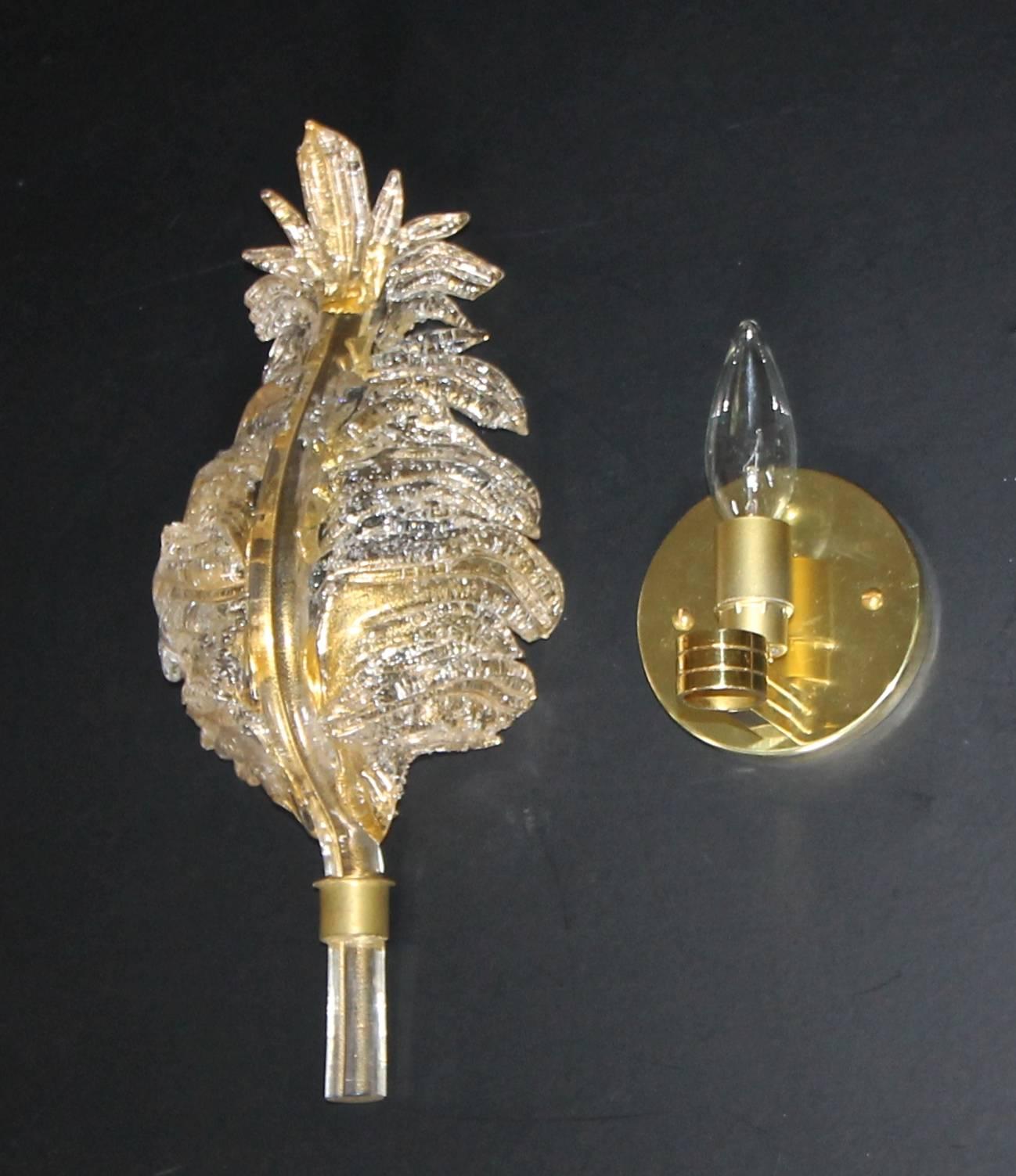 Single Barovier Murano Glass Rugiadoso Leaf Wall Sconce 3