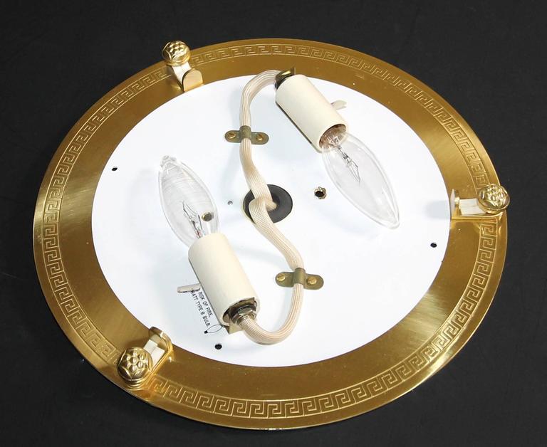Six Vaughan Regency Style Greek Key Brass Glass Flush Mount Ceiling