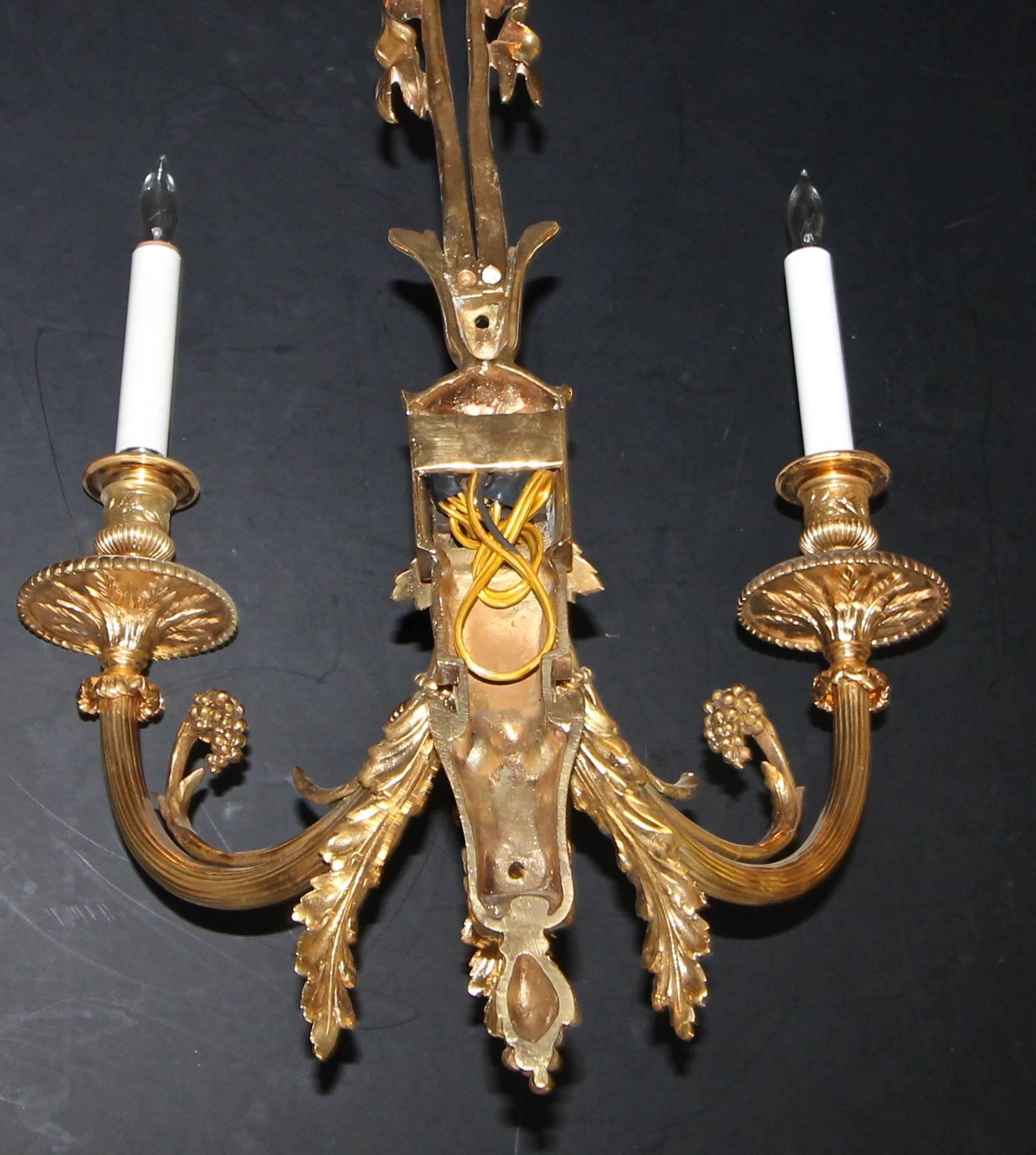 Pair of 19th Century French Neoclassic Bronze Sconces 3