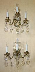 Pair of French Rock Crystal Brass Wall Sconces