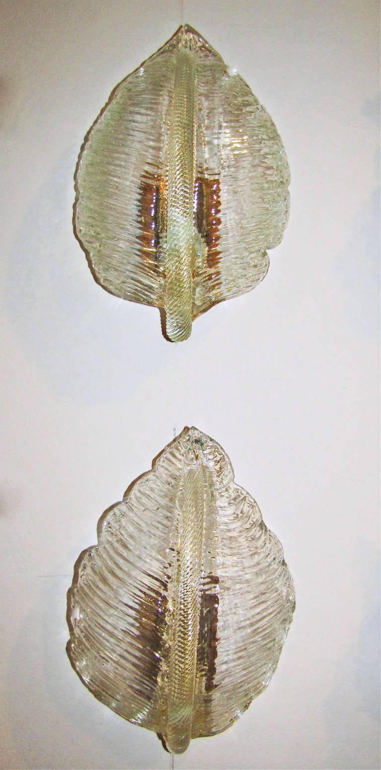 Brass Pair of Barovier Murano Leaf Shaped Sconces