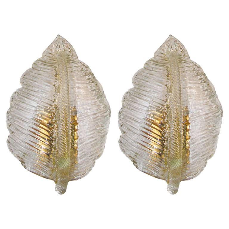 Pair of Barovier Murano Leaf Shaped Sconces 4