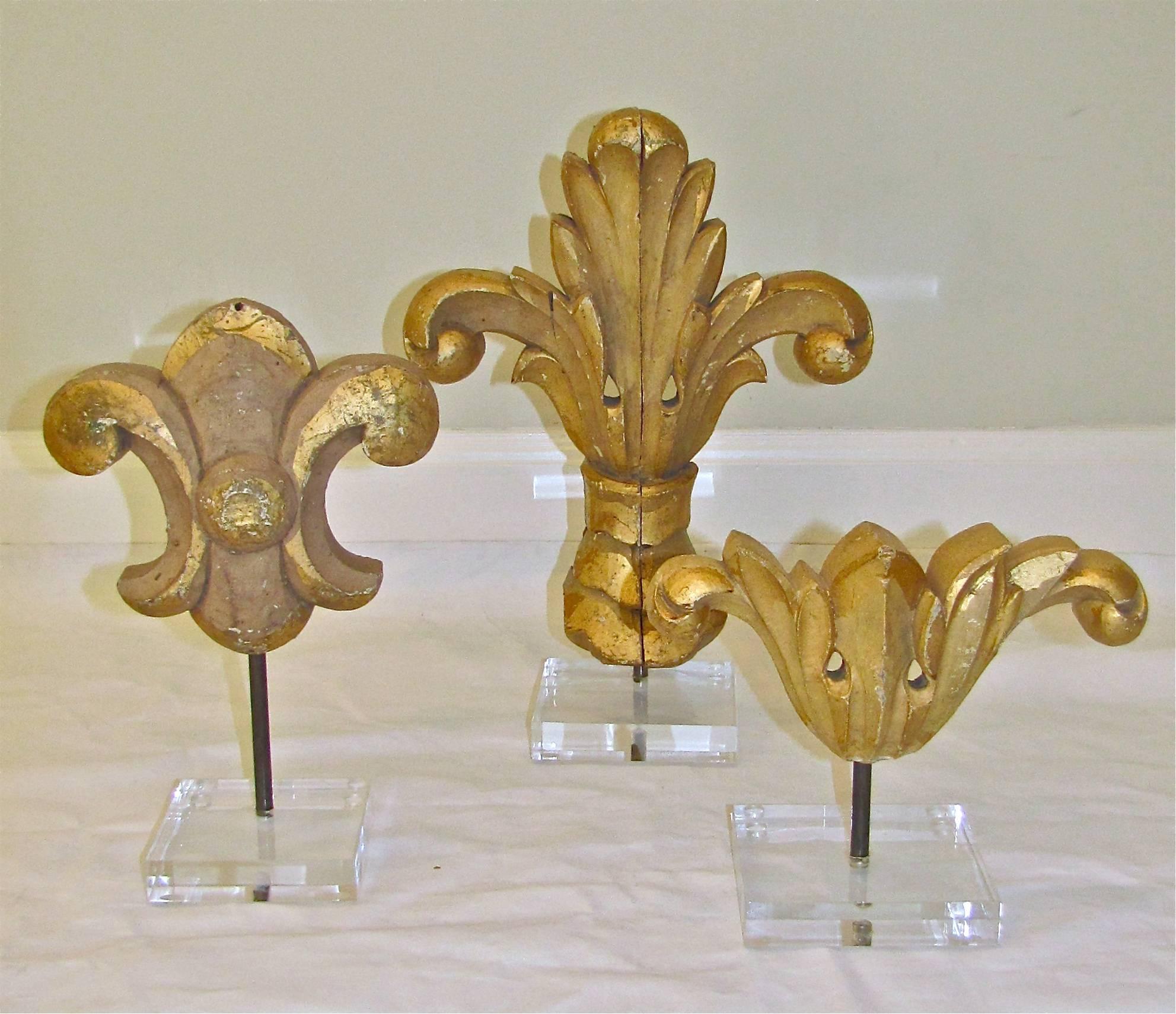 Architectural Carved Wood Fragments Mounted Acrylic Stands 3