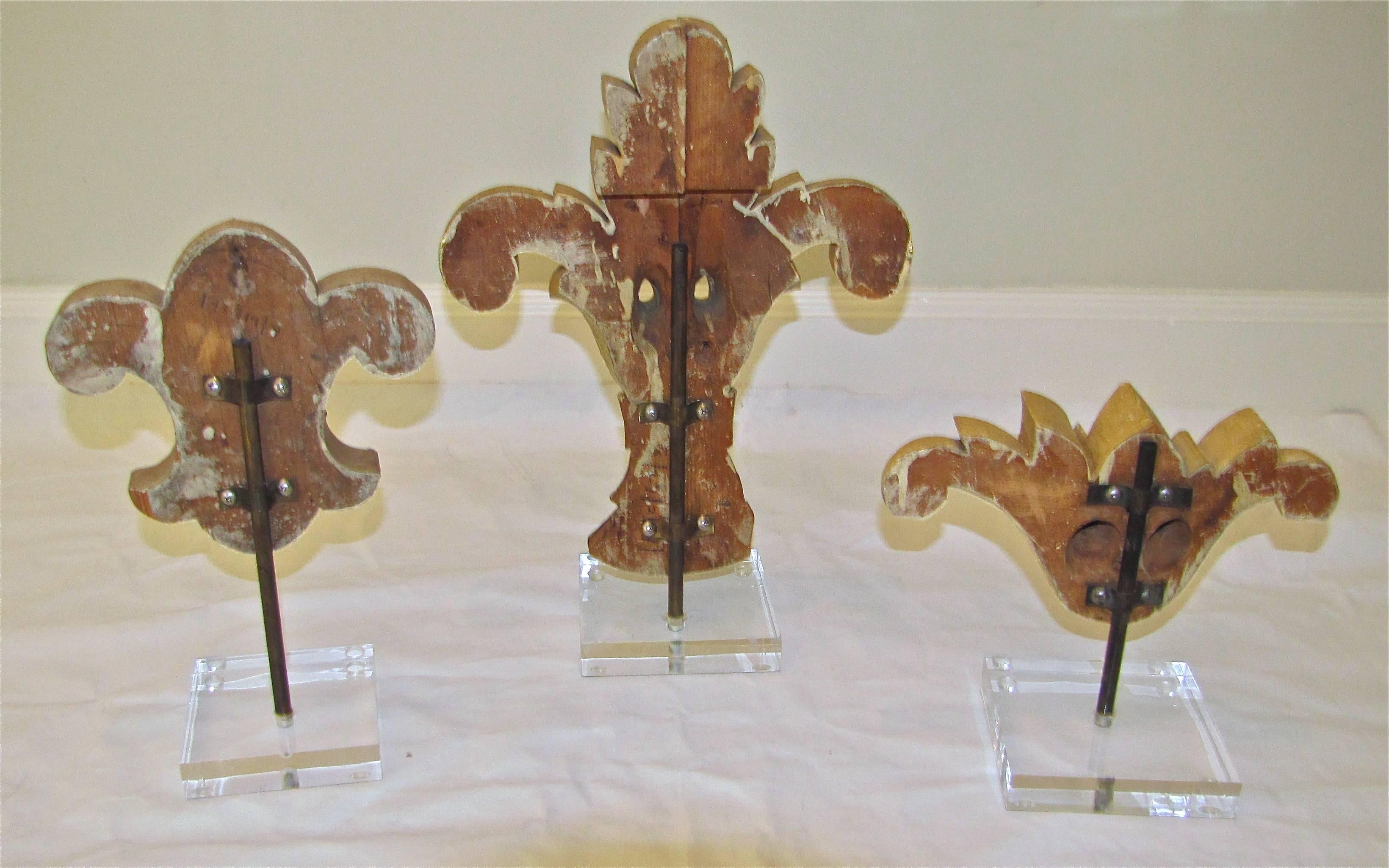 Architectural Carved Wood Fragments Mounted Acrylic Stands 4