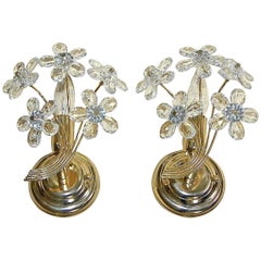 Pair of Italian Floral Crystal Wall Sconces