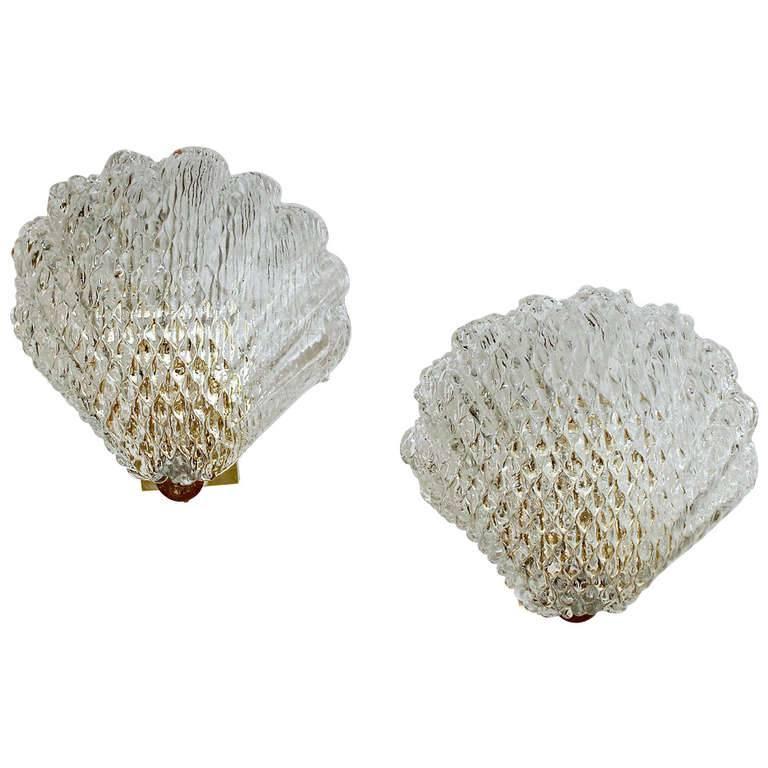 Pair of Murano Italian Glass Clam Sconces 2