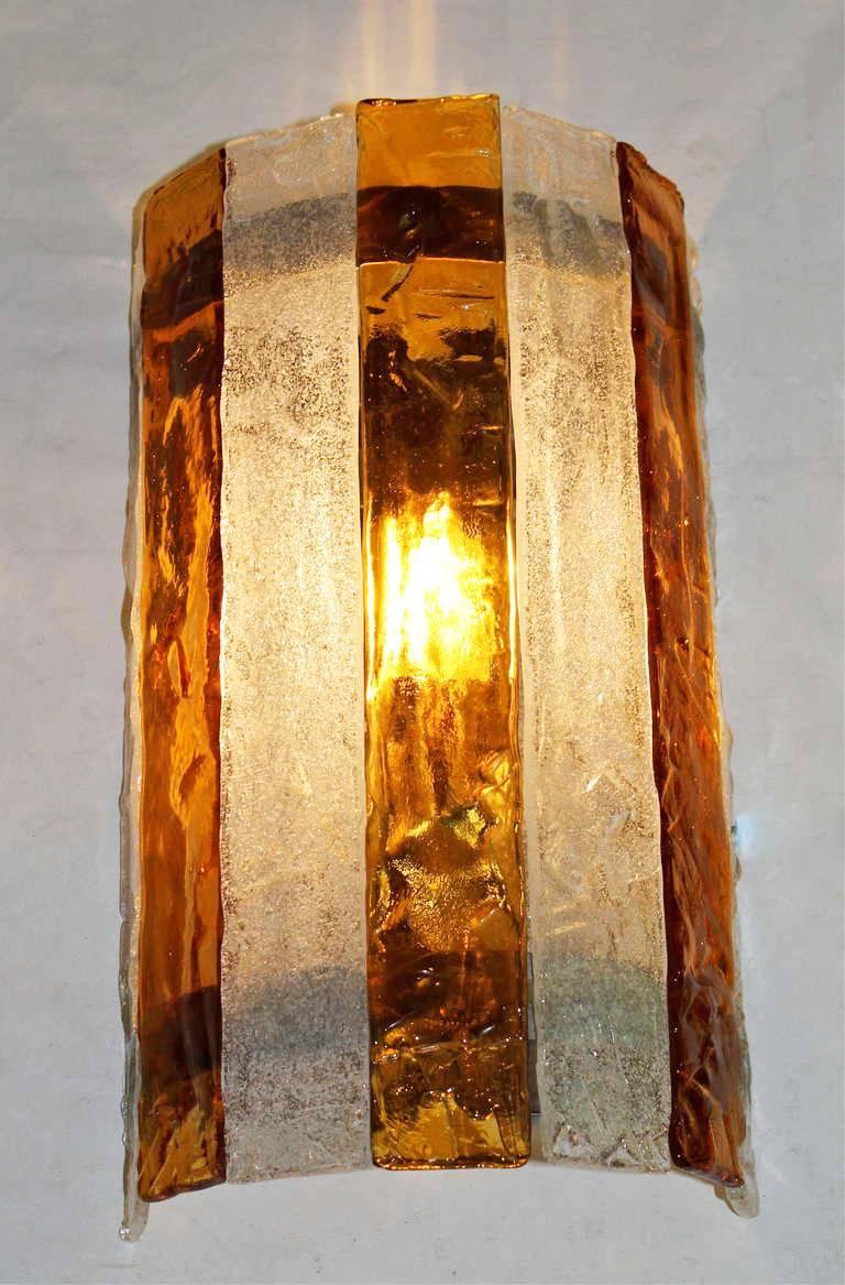 Pair of Large Italian Amber and Clear Glass Wall Sconces 4