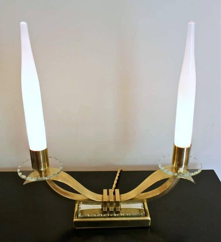 Exquisite Pair of Jules Leleu Style French Mantle Lamps In Good Condition In Dallas, TX