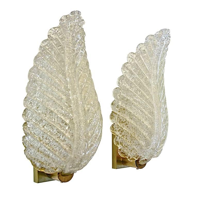 Pair (Or 4) Barovier Murano Rugiadoso Leaf Wall Sconces In Excellent Condition In Palm Springs, CA