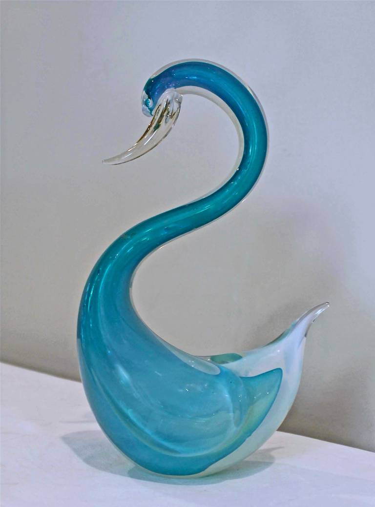 Large Seguso Murano, Aqua Blue Swan Figurine 5