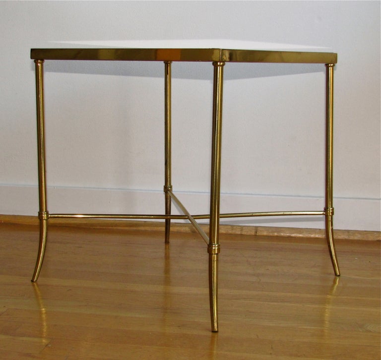 Italian Brass x Base Side Table with Inset Mirrored Top In Good Condition For Sale In Palm Springs, CA