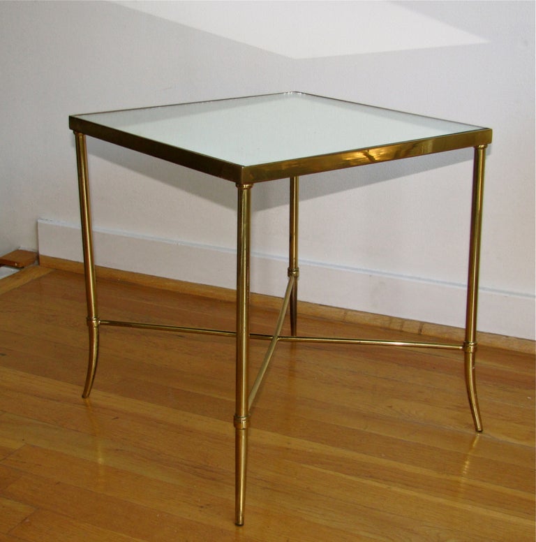 Mid-20th Century Italian Brass x Base Side Table with Inset Mirrored Top