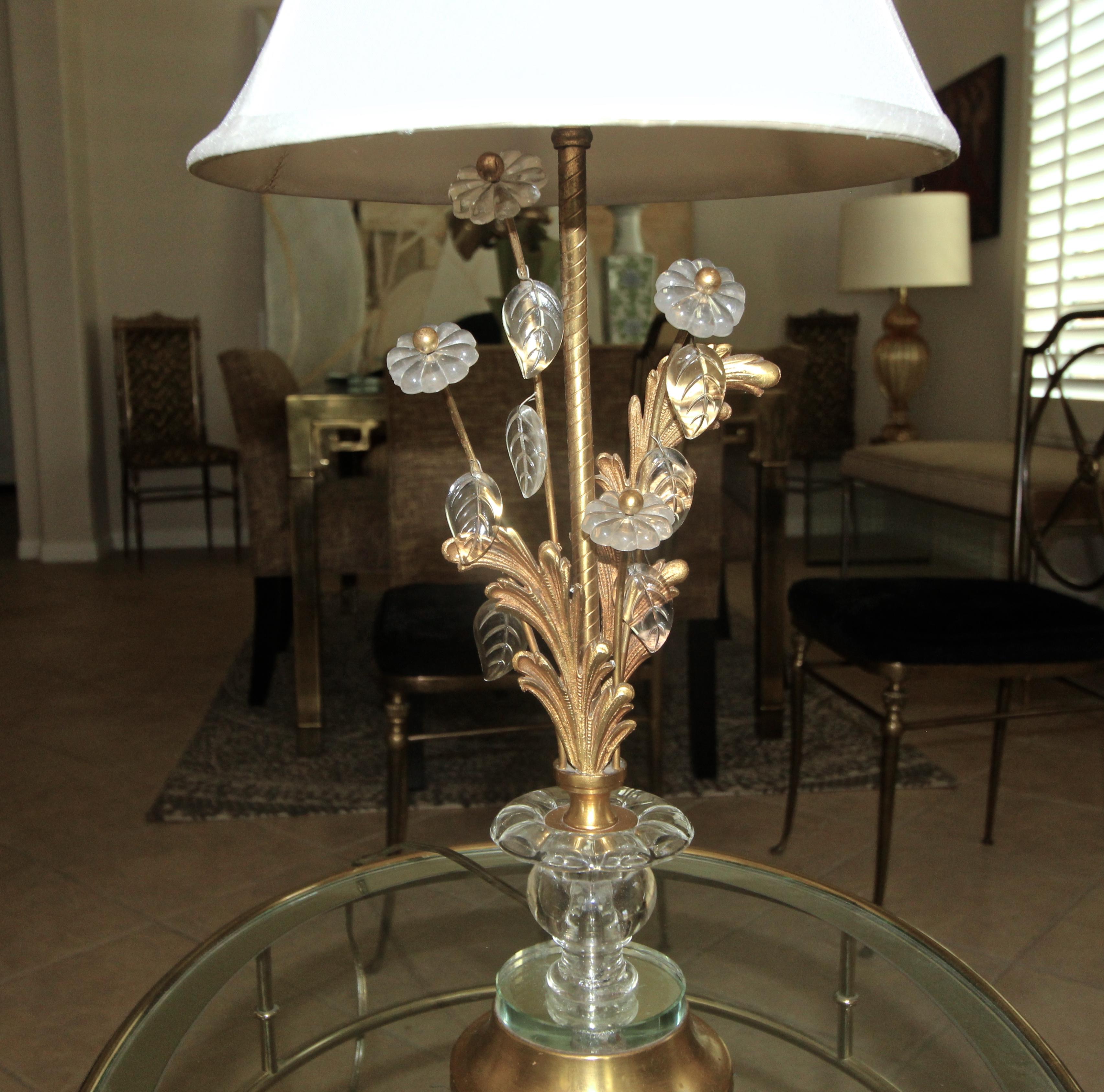 Pair of Baguès Style French Brass Flower and Leaf Table Lamps 1