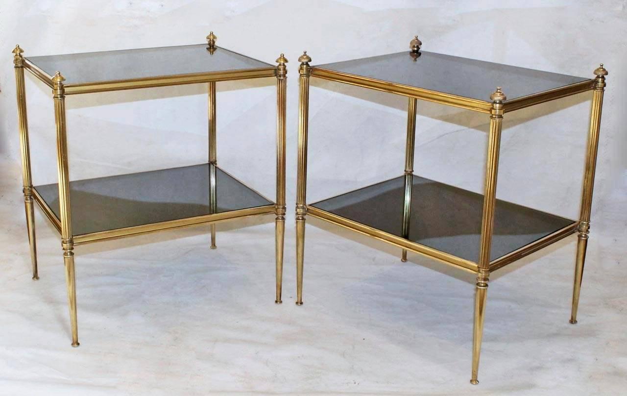 Pair of French Two-Tier Brass Side End Tables 1