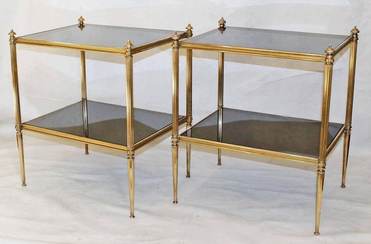 Pair of French Two-Tier Brass Side End Tables 3