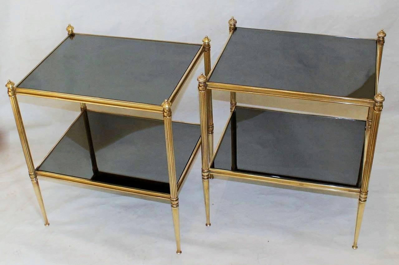 Pair of French Two-Tier Brass Side End Tables In Good Condition In Dallas, TX