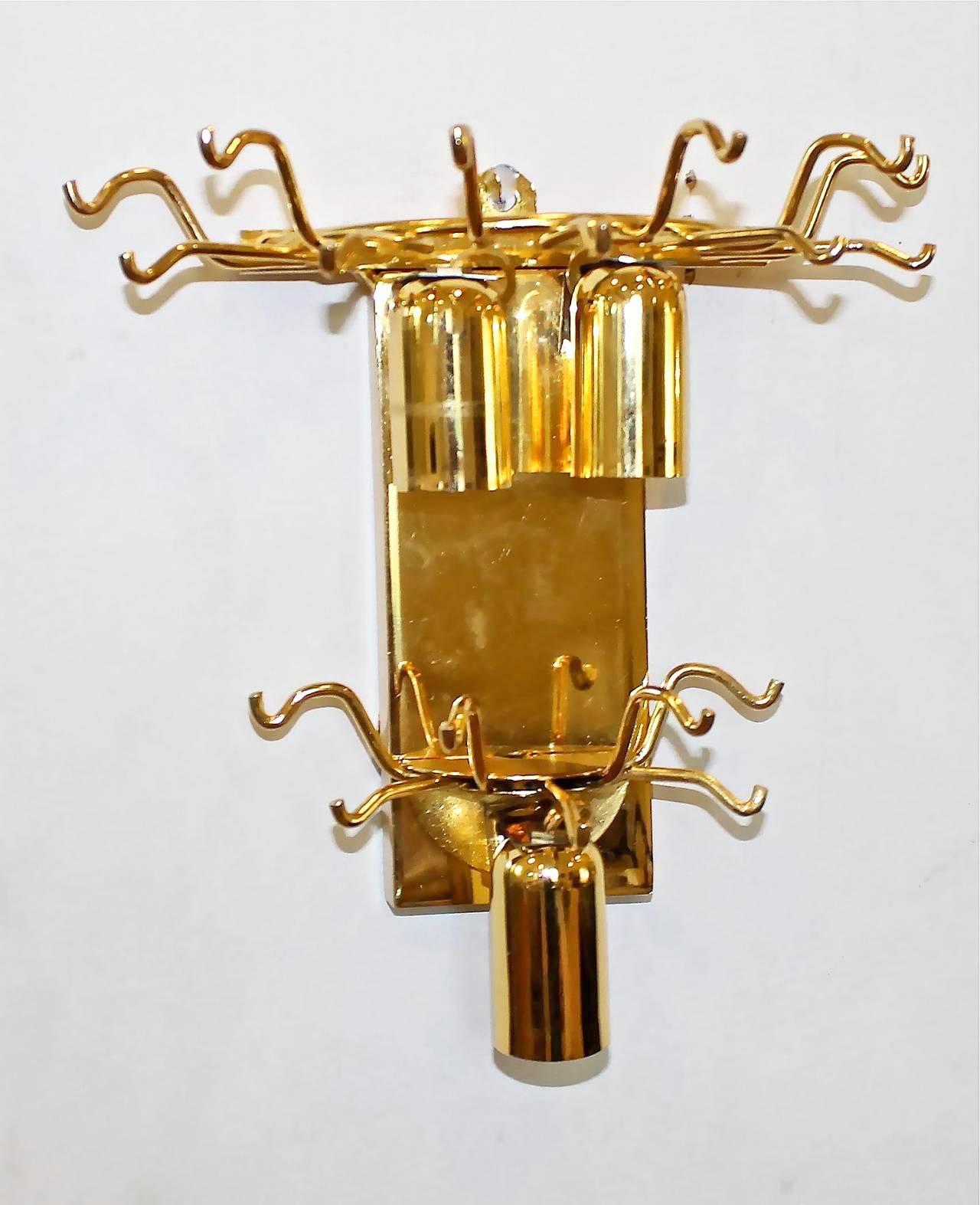 Metal Pair of Venini Style Triedi Wall Sconces in Sienna and Clear Glass