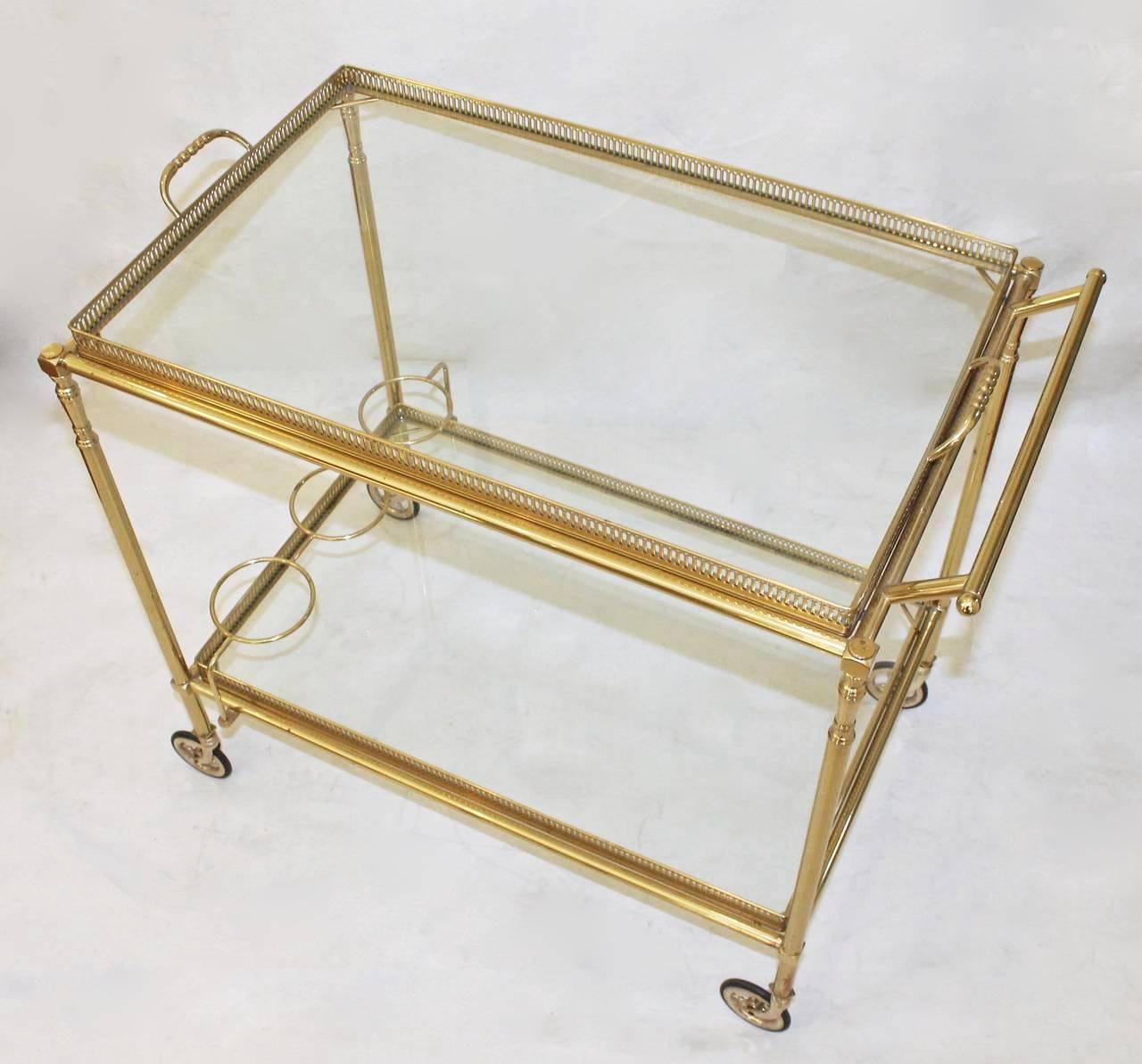 Large French Neoclassic Brass Bar Cart 2