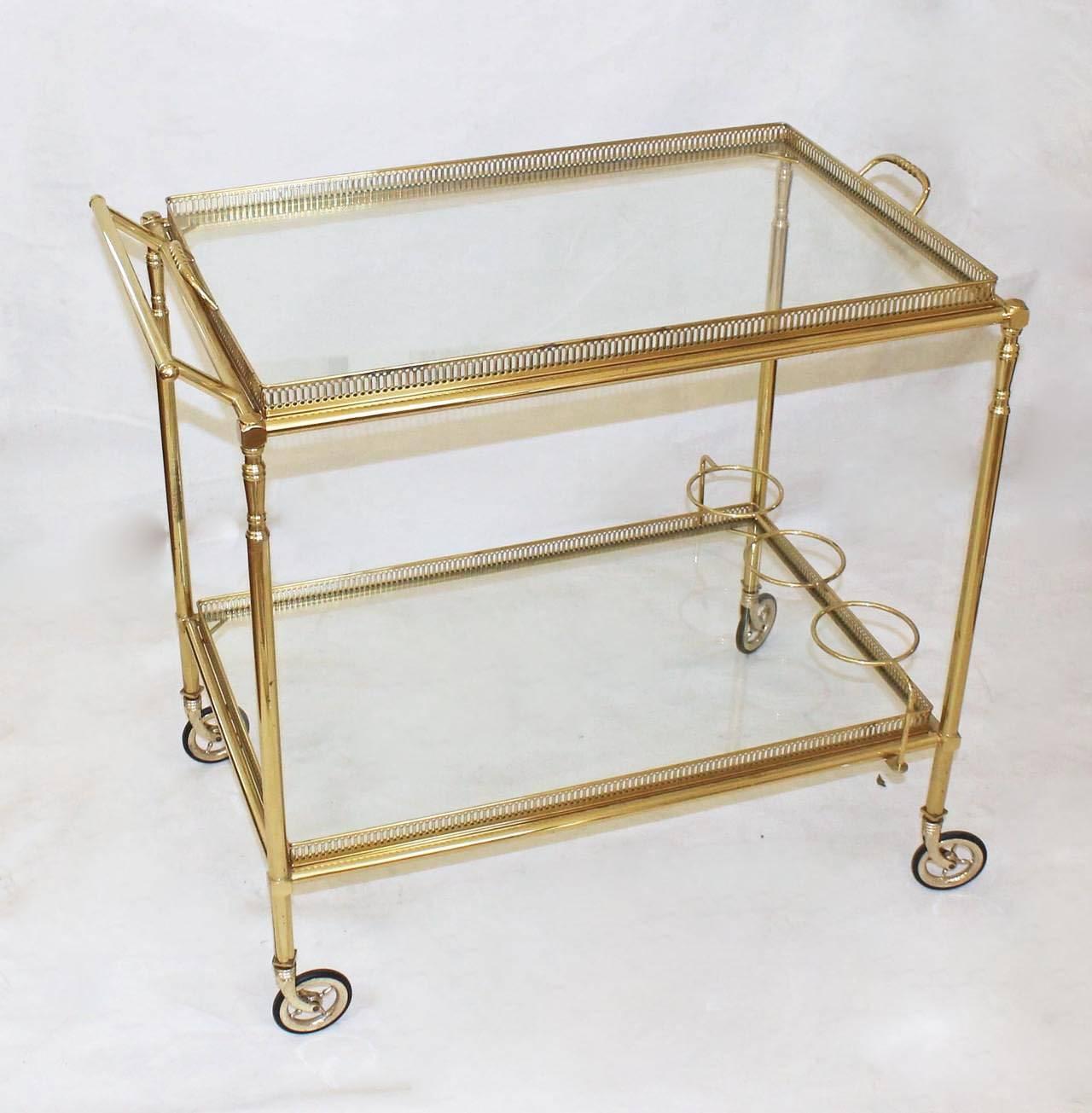 Mid-20th Century Large French Neoclassic Brass Bar Cart