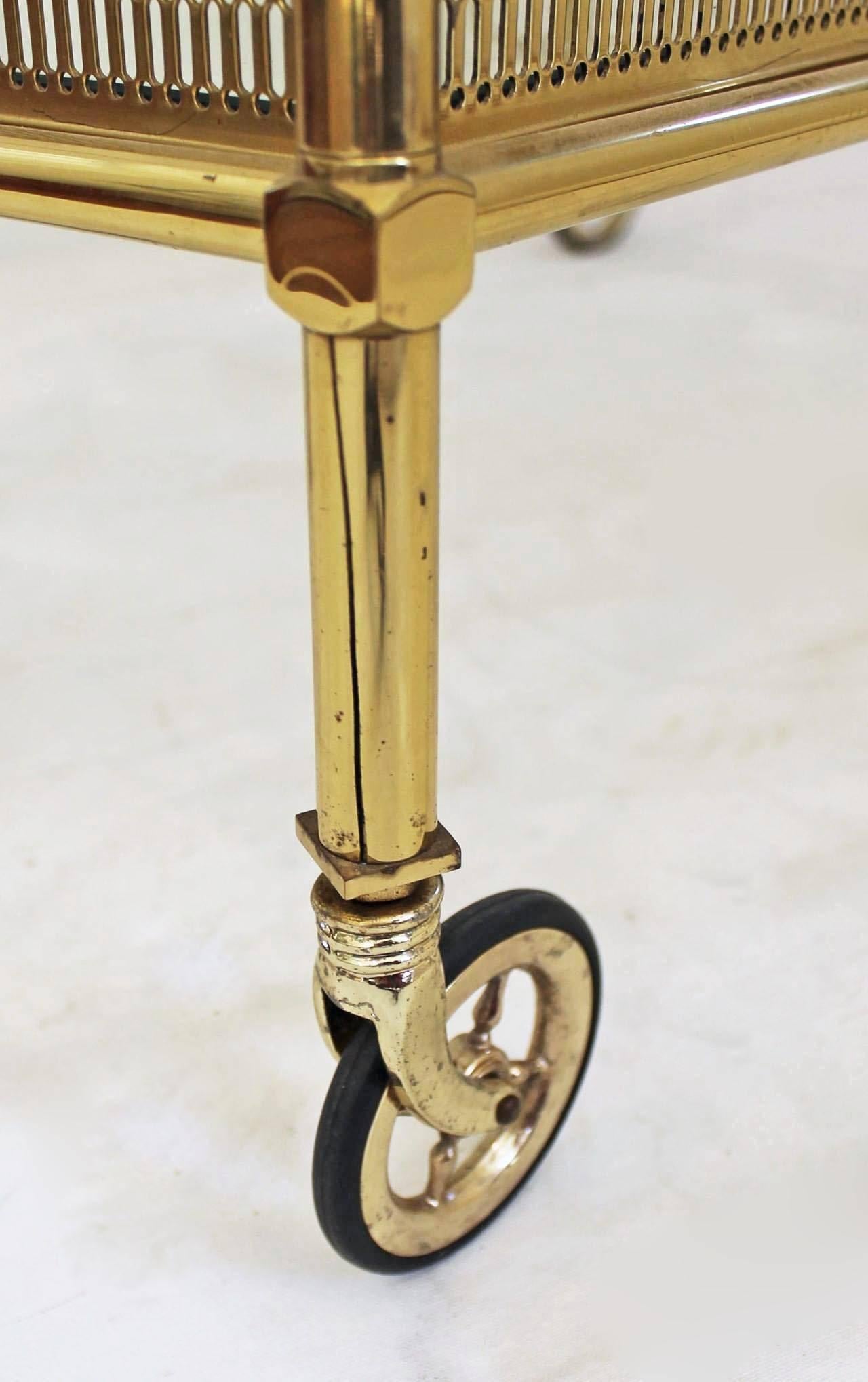 Large French Neoclassic Brass Bar Cart 3