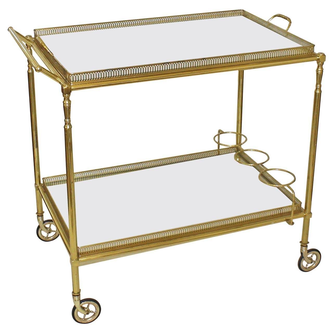 Large French Neoclassic Brass Bar Cart 6