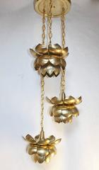 Feldman Three Pendant Light Lotus Brass Chandelier