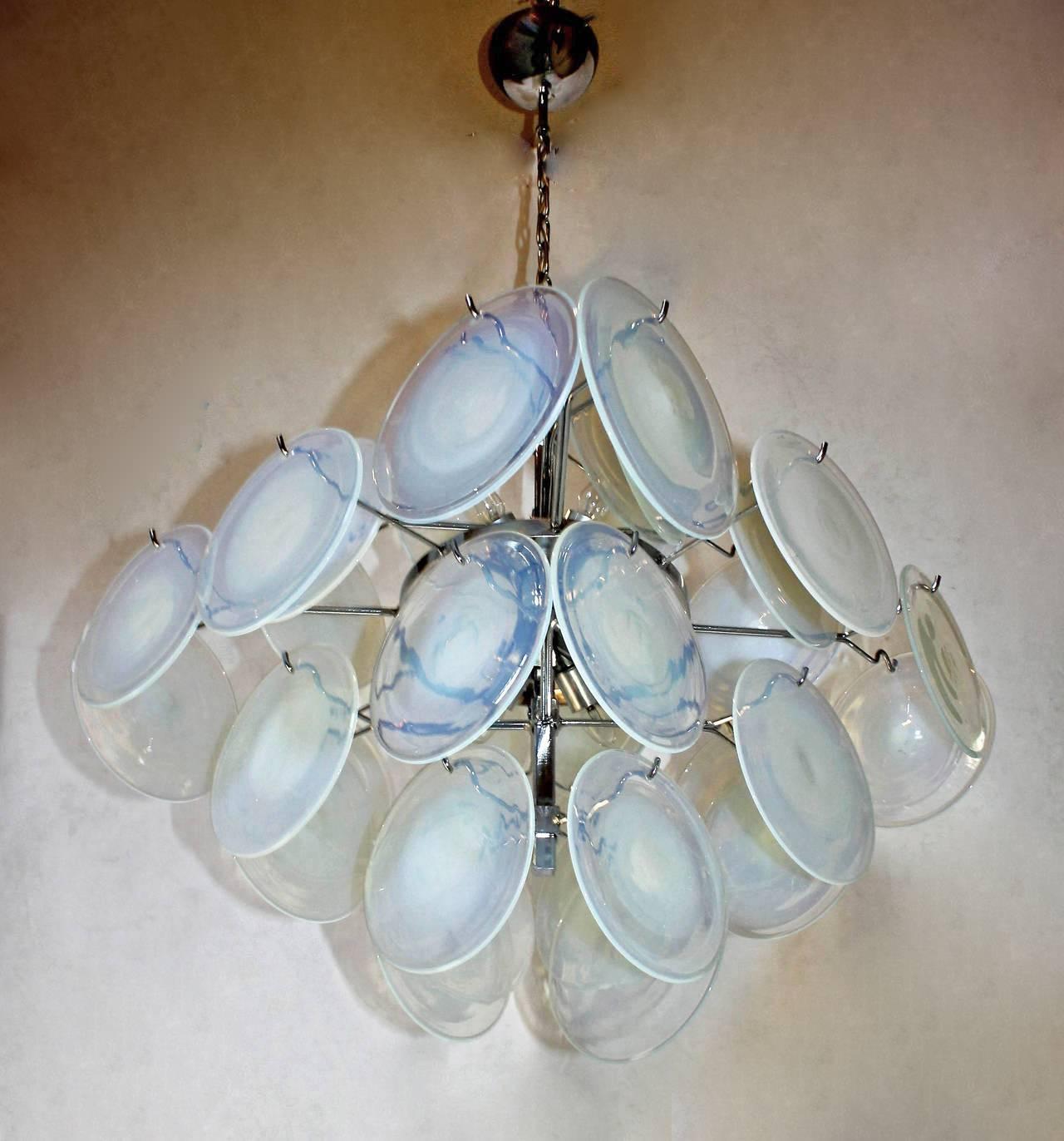 Italian Vistosi Murano Opalescent Glass Disc Chandelier