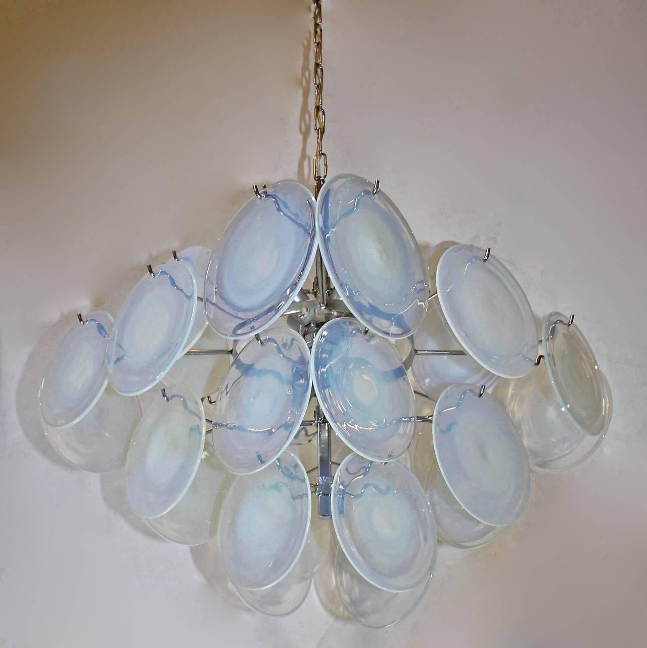 Mid-20th Century Vistosi Murano Opalescent Glass Disc Chandelier