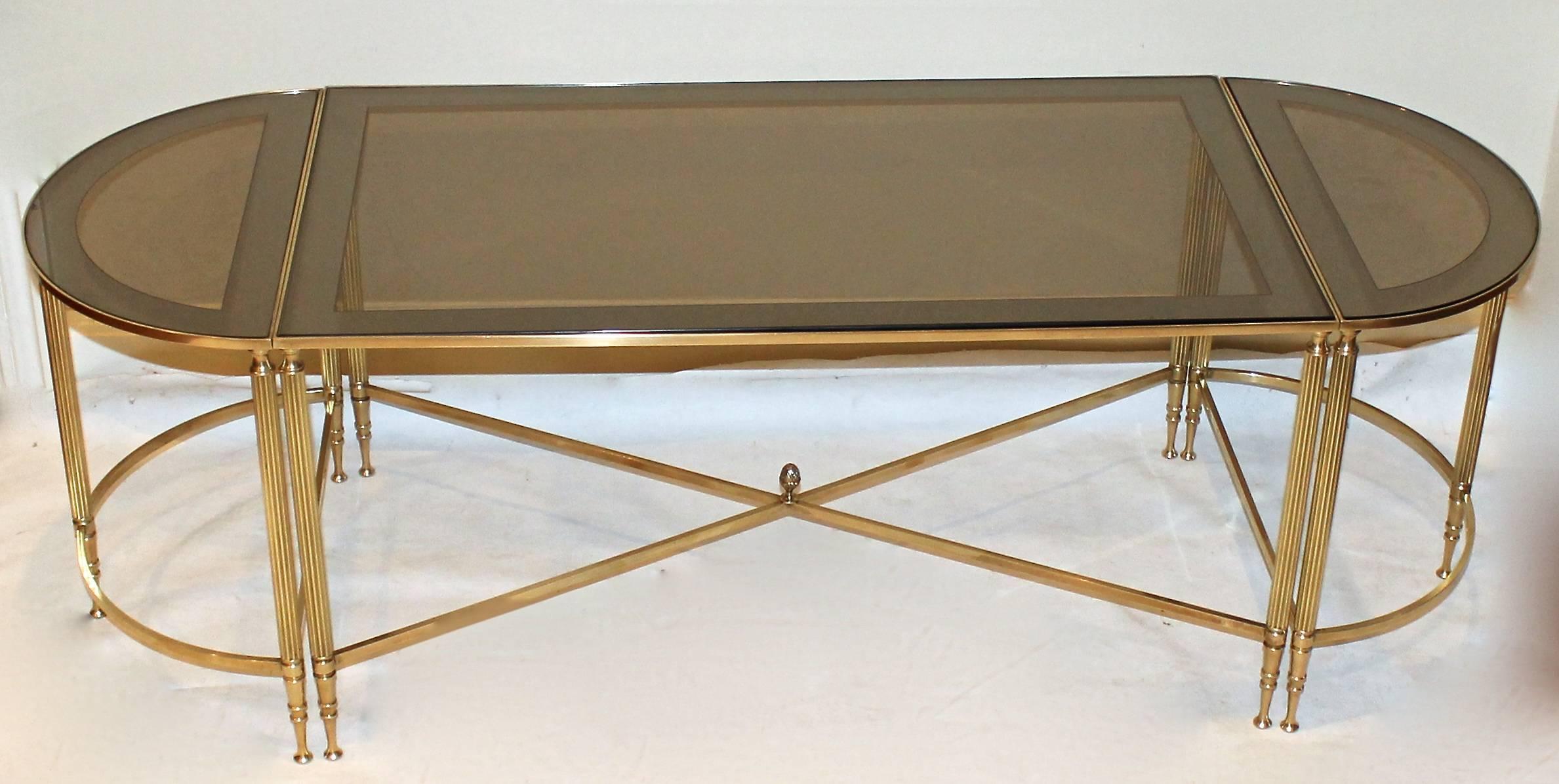 French Jansen Style Three-Piece Brass Cocktail Table In Excellent Condition For Sale In Dallas, TX