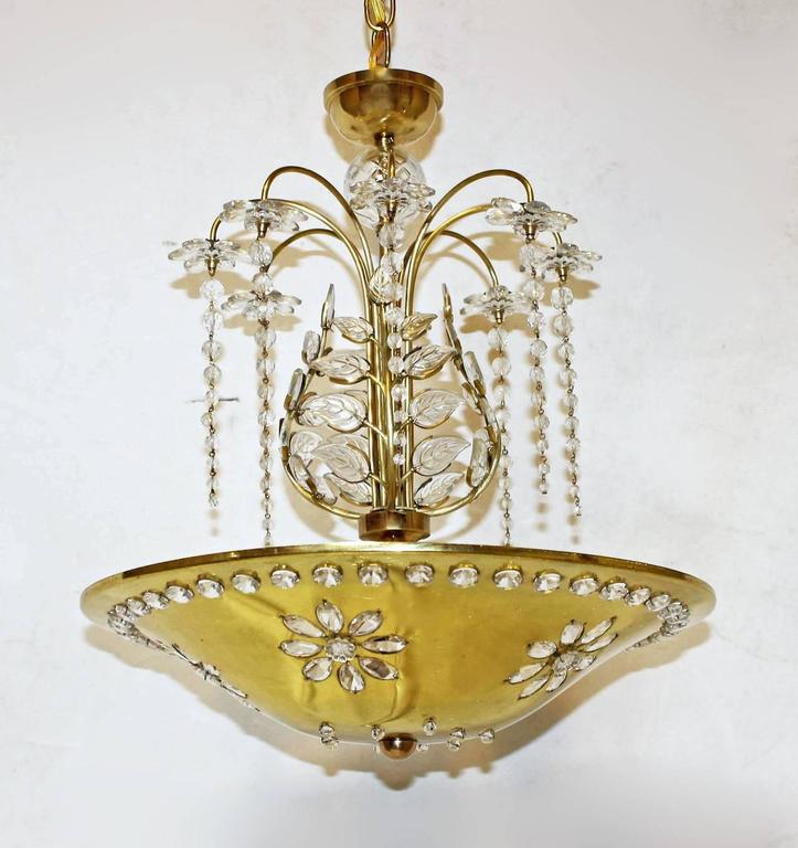 Maison Bagues Style Crystal Leaf Chandelier Or Pendant Light For Beautiful Dish Form Chandelier In The Style Of Maison Bagues Polished Brass Is Pierced