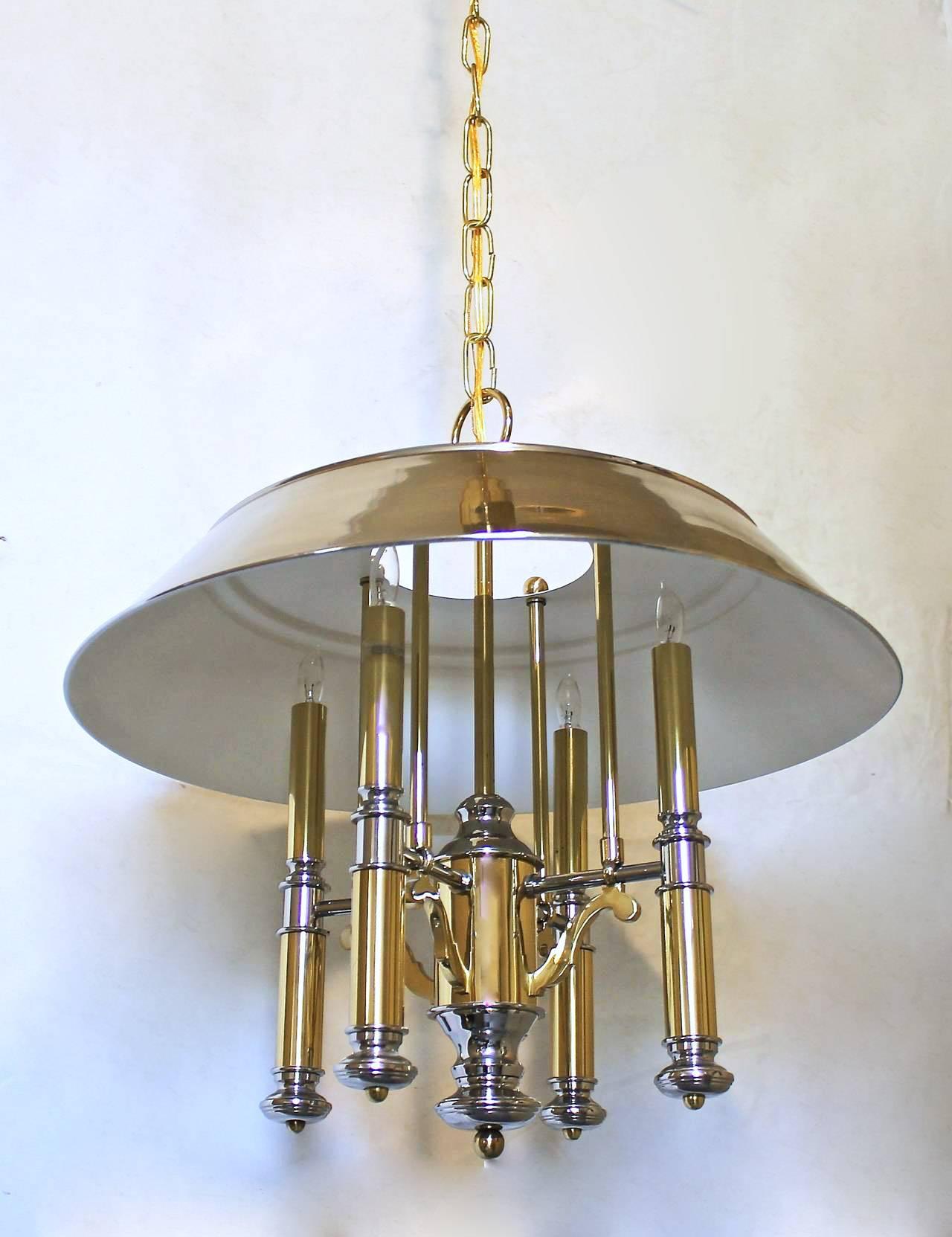 Lightolier Brass and Nickel Four-Light Chandelier For Sale 1