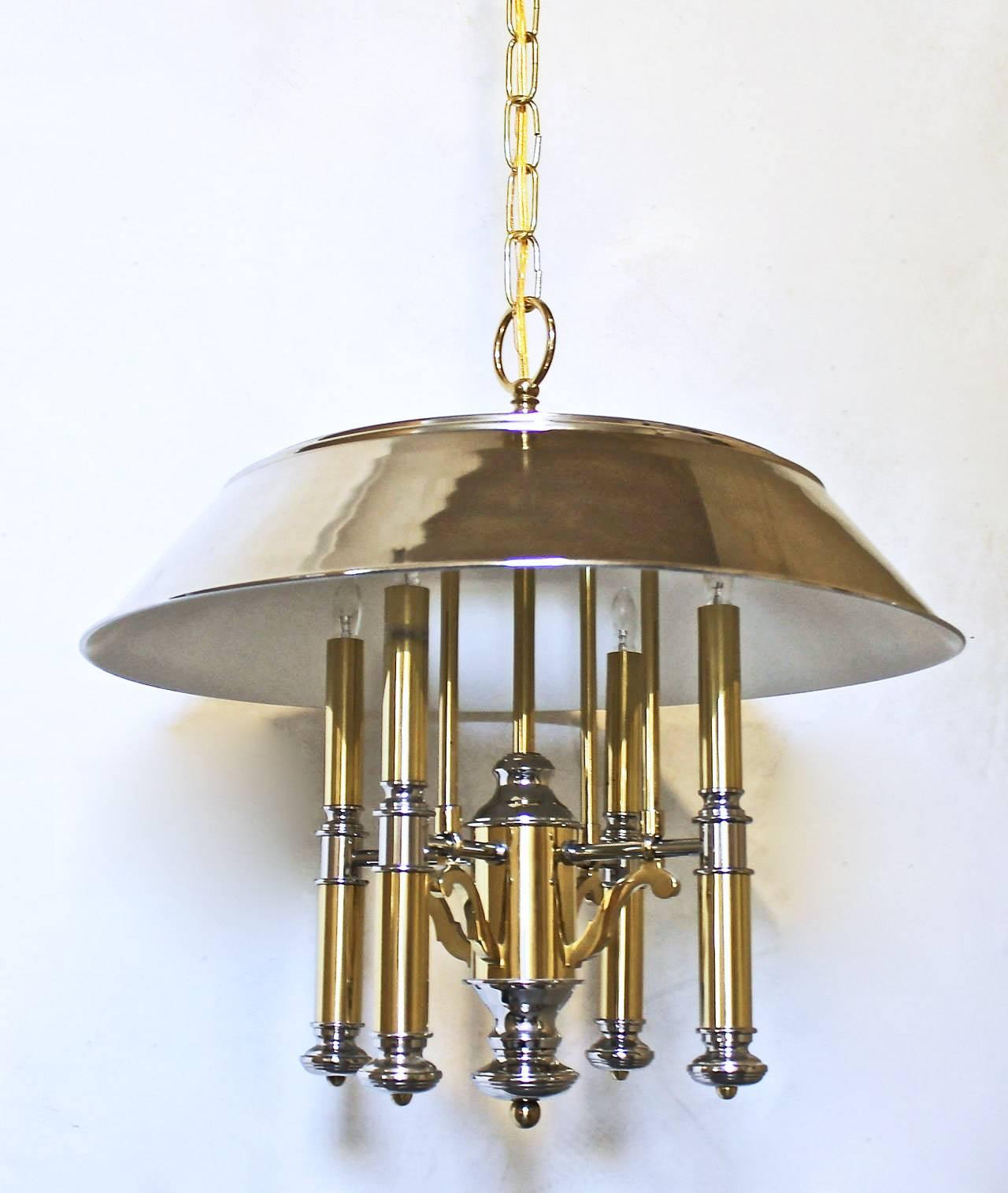 Lightolier Brass and Nickel Four-Light Chandelier For Sale 2