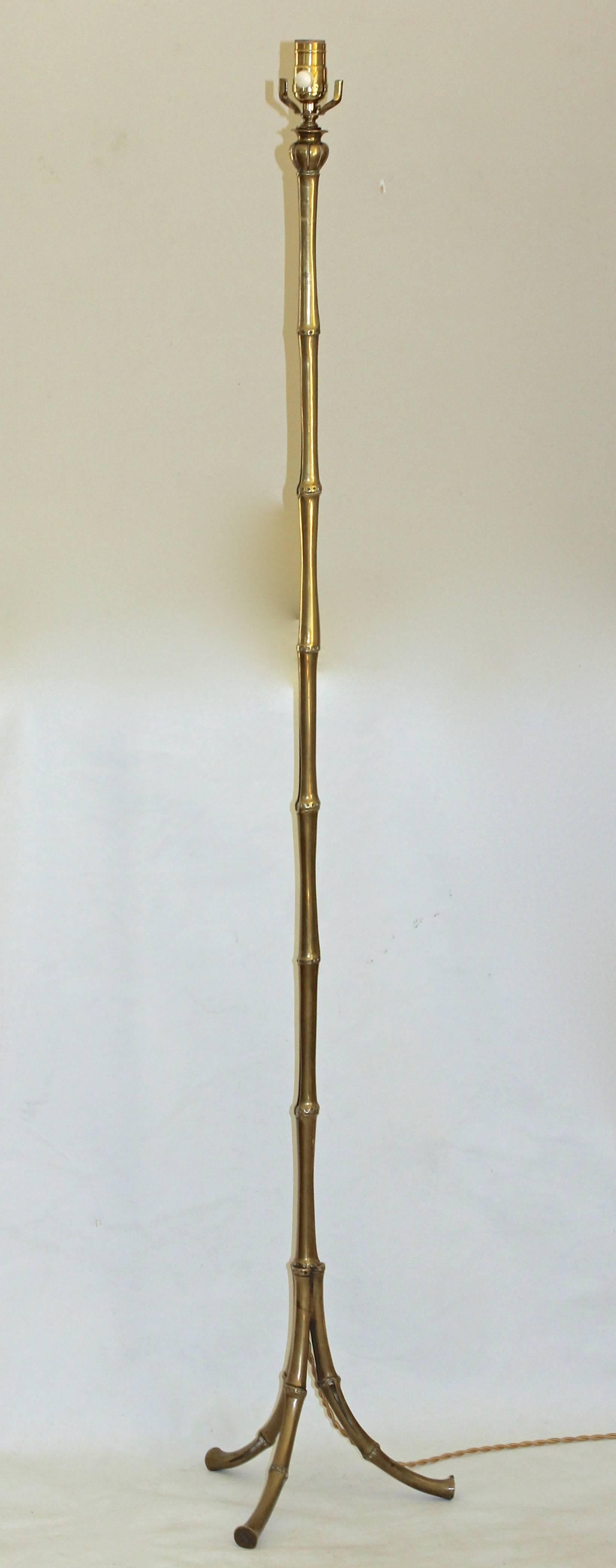 Mid-20th Century Bagues French Bronze Faux Bamboo Floor Lamp