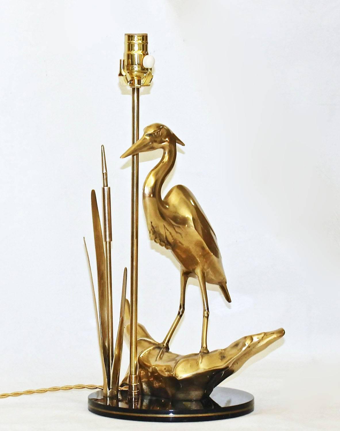 Late 20th Century Brass Heron Bird Table Lamp