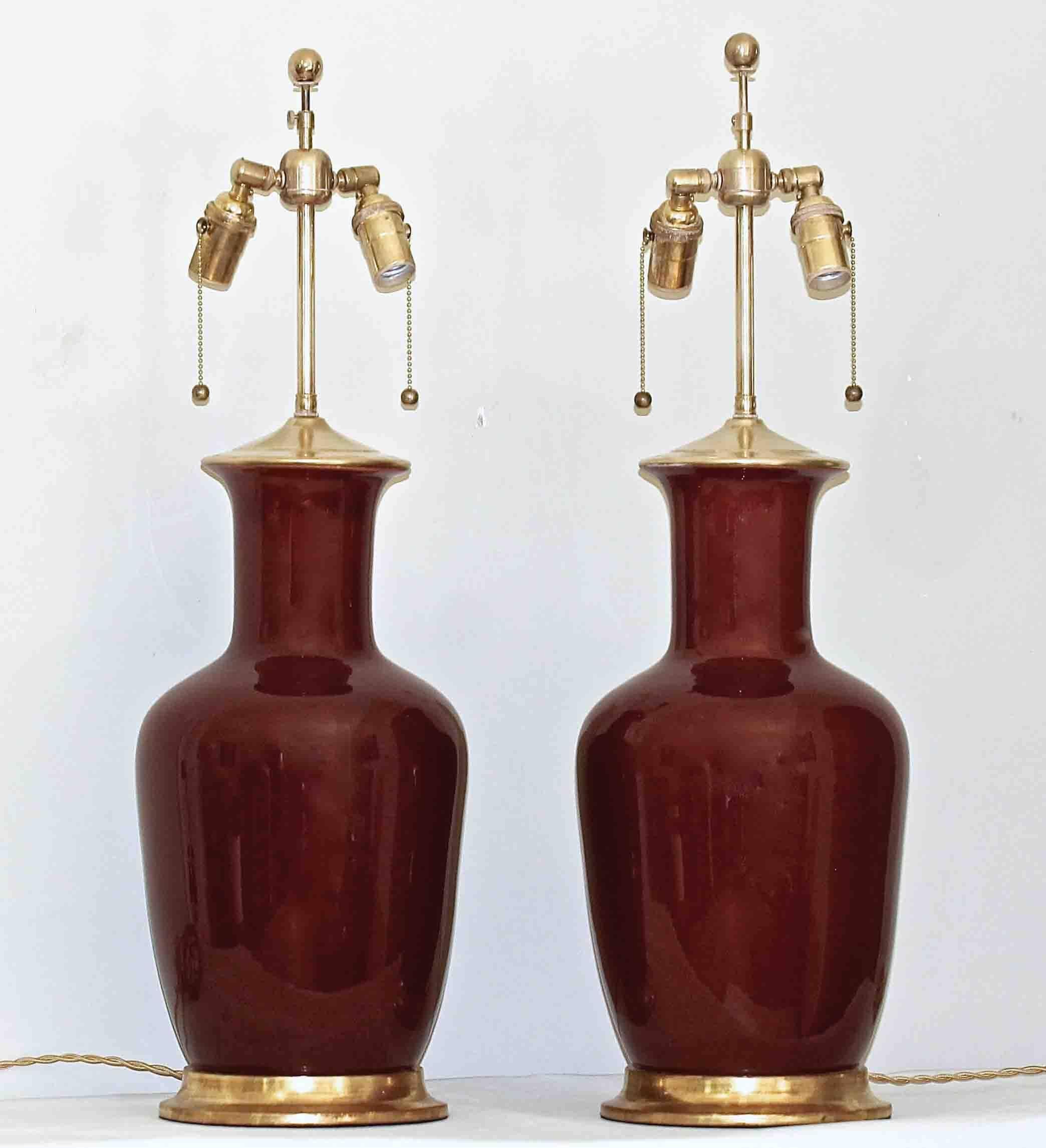 Pair of Christopher Spitzmiller Oxblood Sang De Boeuf Red Ginger Jar Lamps 2