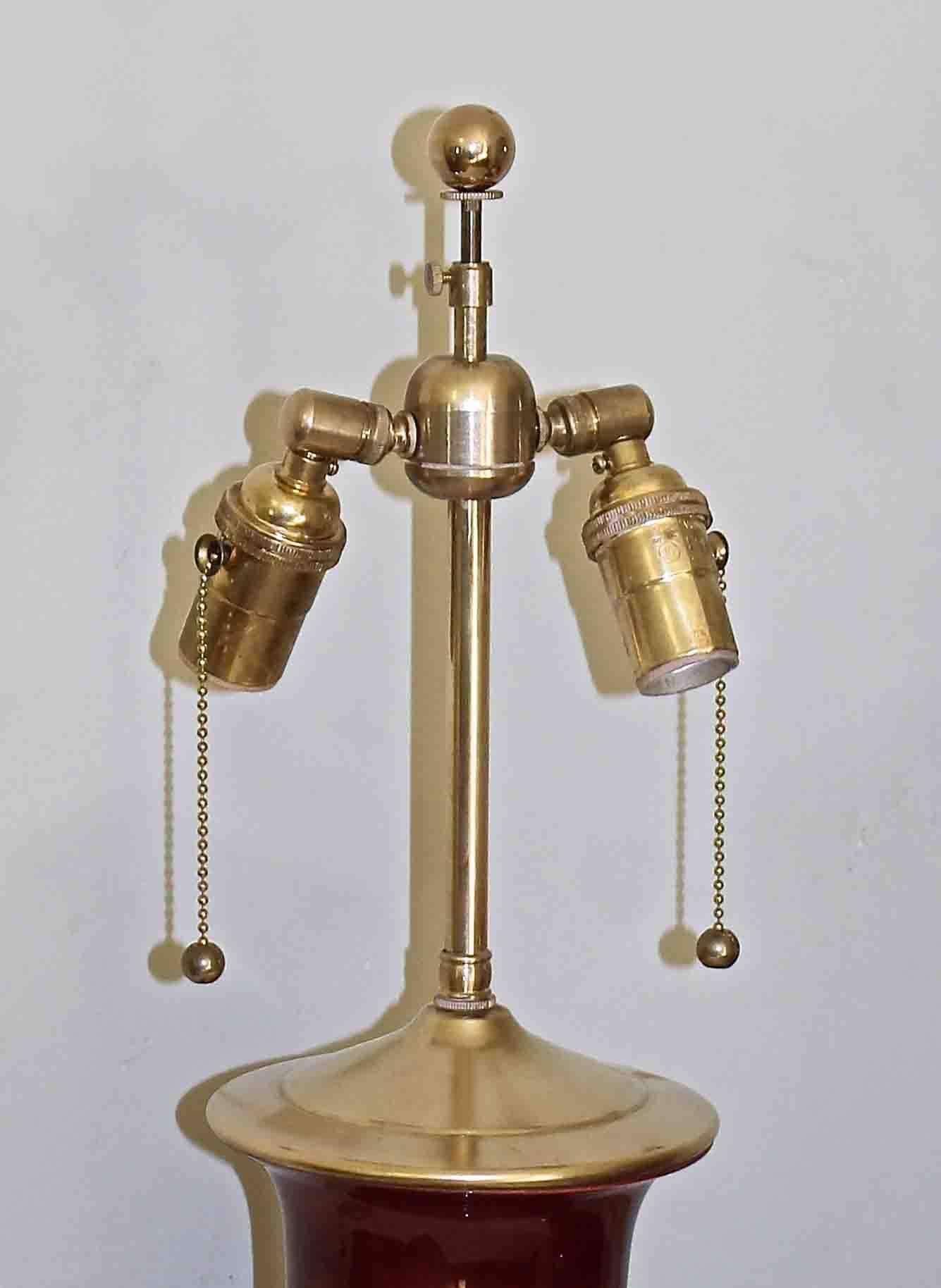 Brass Pair of Christopher Spitzmiller Oxblood Sang De Boeuf Red Ginger Jar Lamps