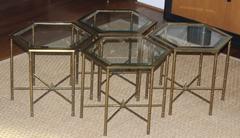 Four Mastercraft Faux Bamboo Hexagonal Brass Side Tables