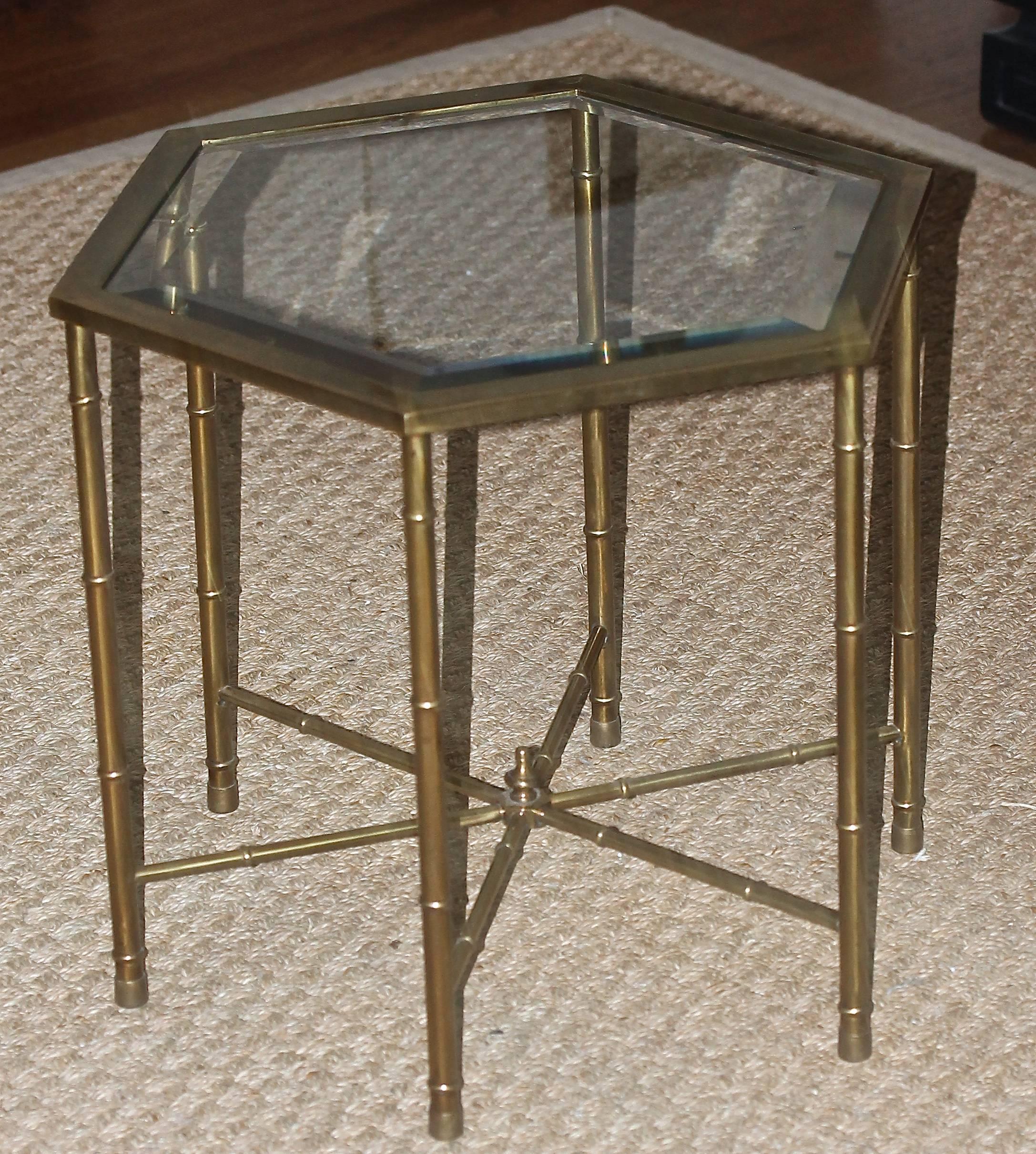 Four Mastercraft Faux Bamboo Hexagonal Brass Side Tables 3