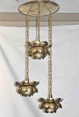 Three Pendant Light Lotus Brass Chandelier by Feldman