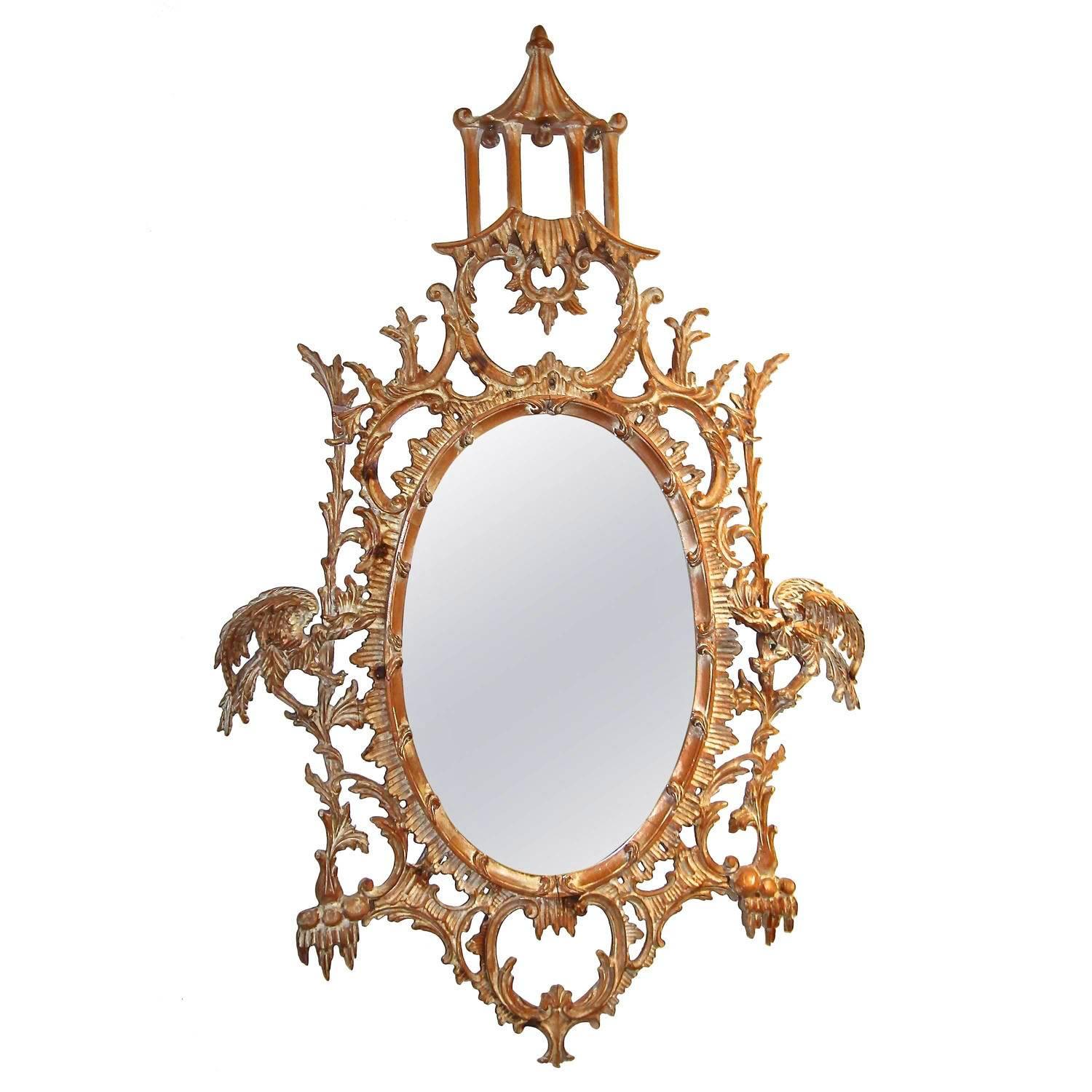Carved Wood Chinese Chinoiserie Chippendale Style Pagoda Mirror 1