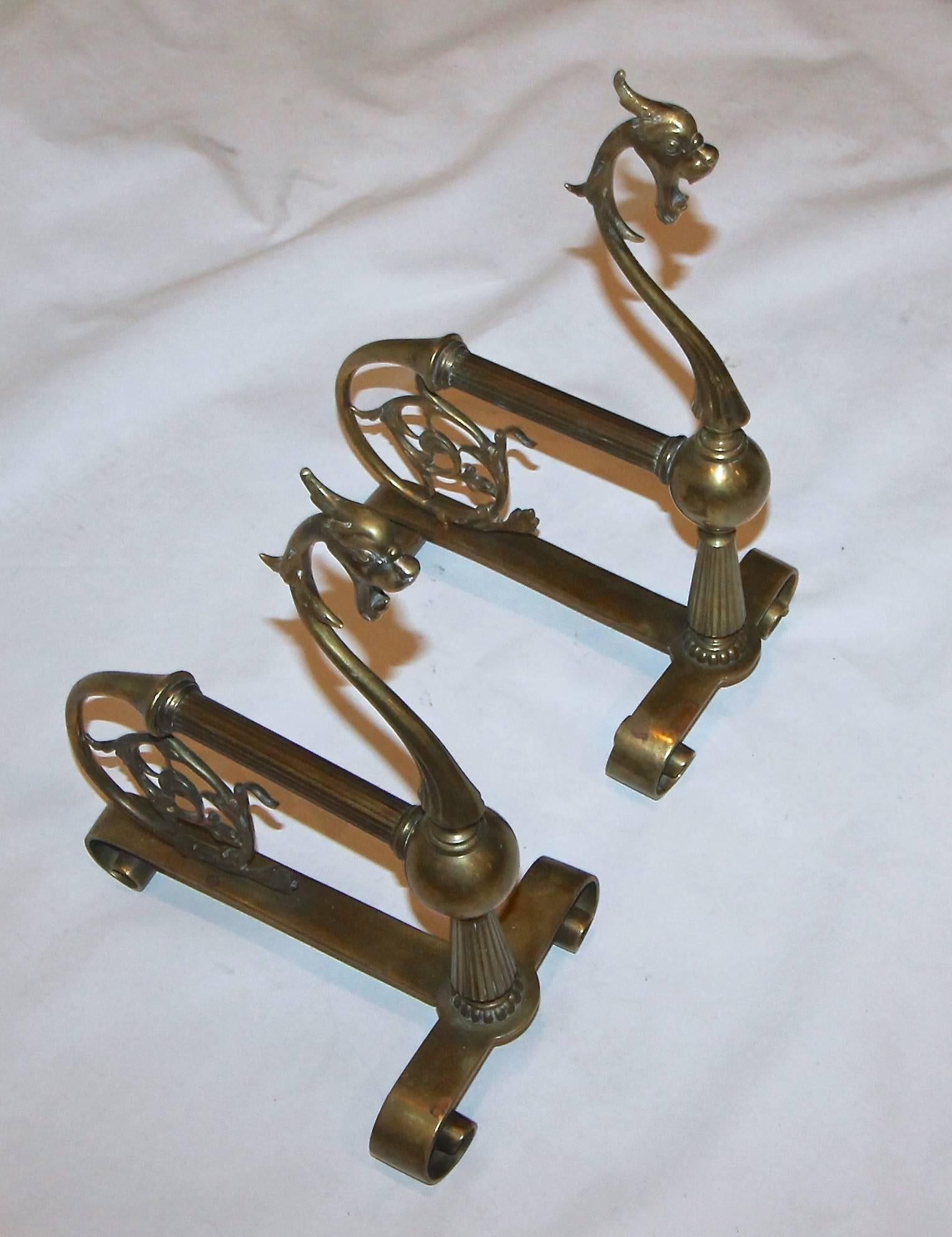 Pair of French Brass Gothic Style Andirons 6