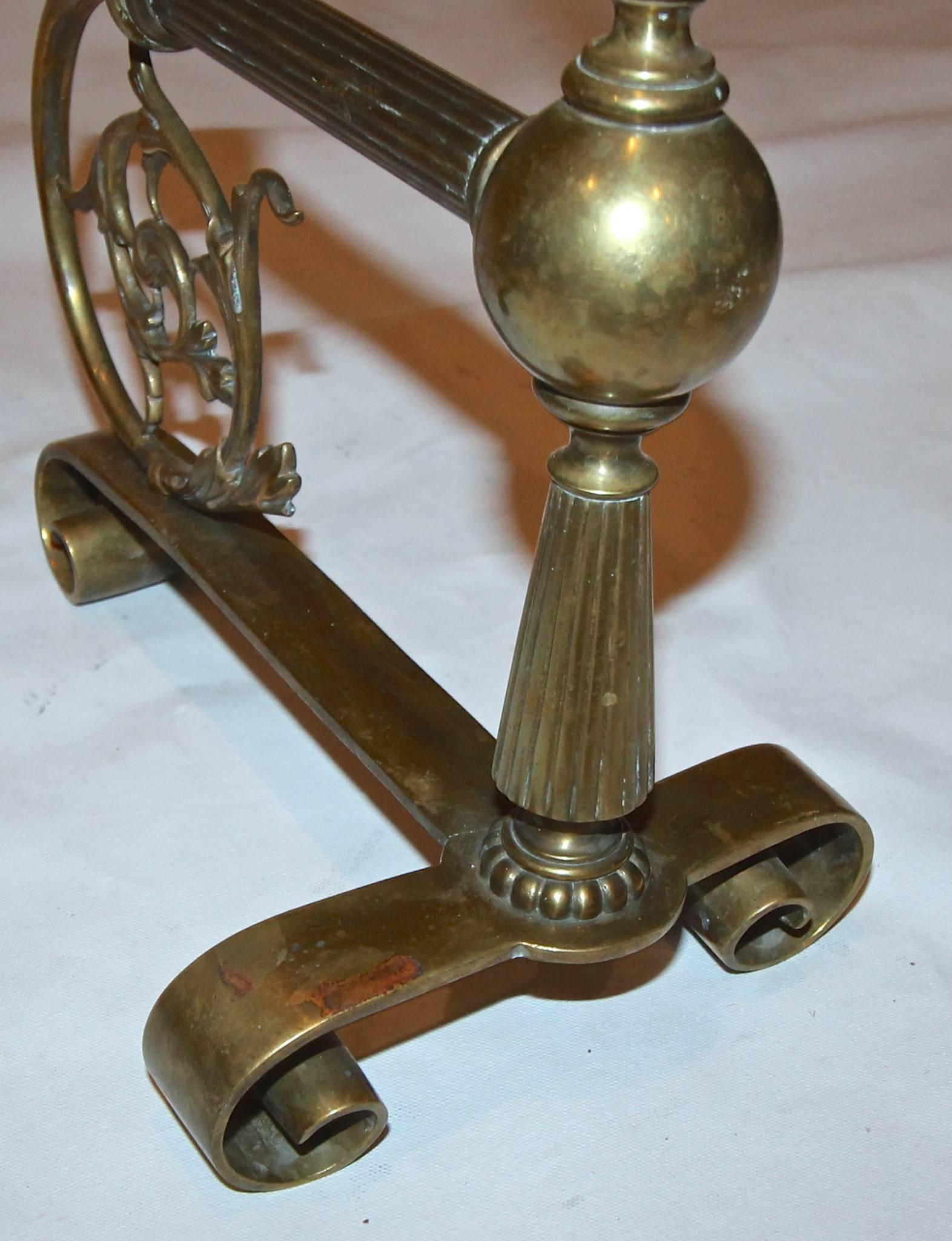 Pair of French Brass Gothic Style Andirons 4