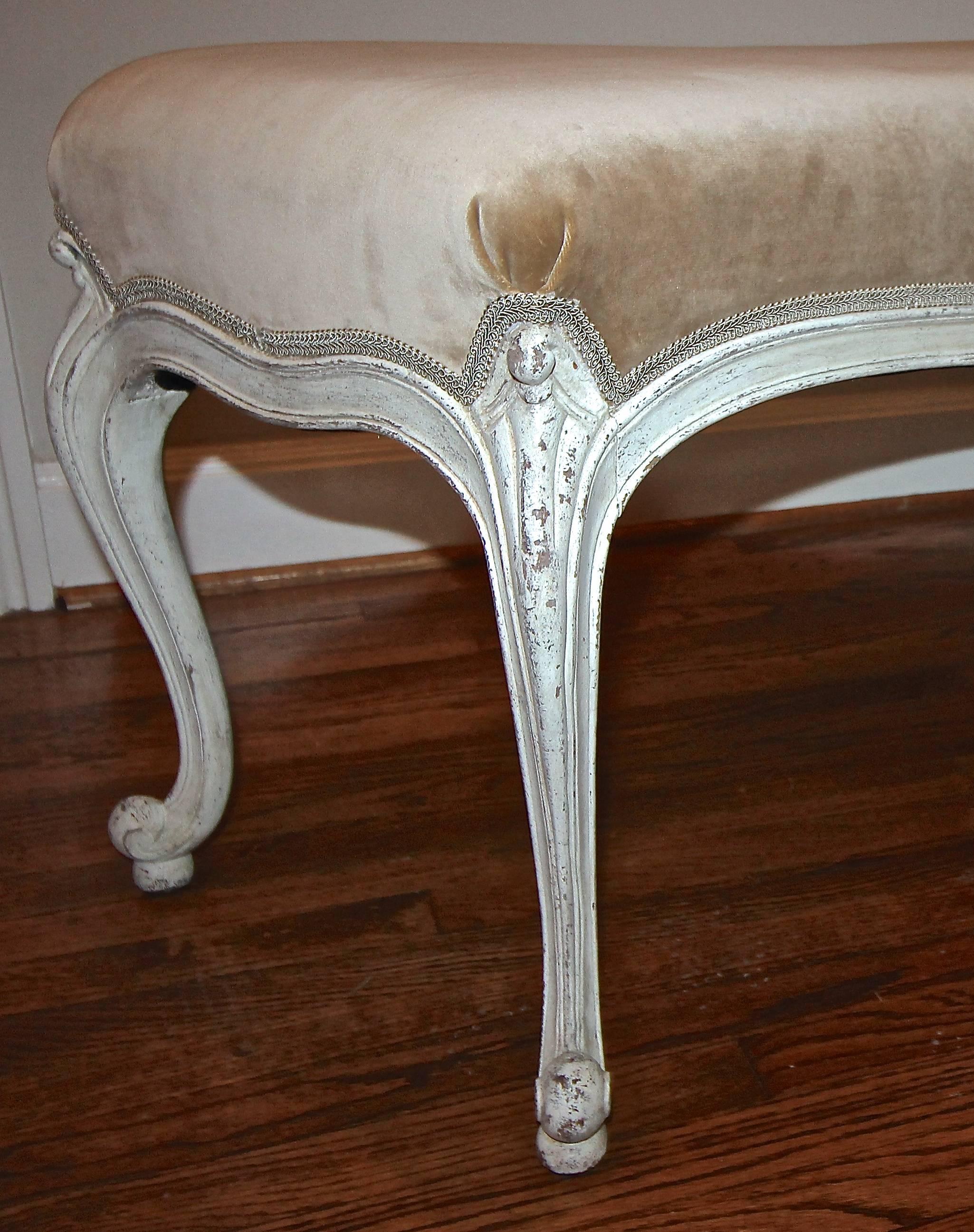 Large White Painted Louis XV Style Bench 1